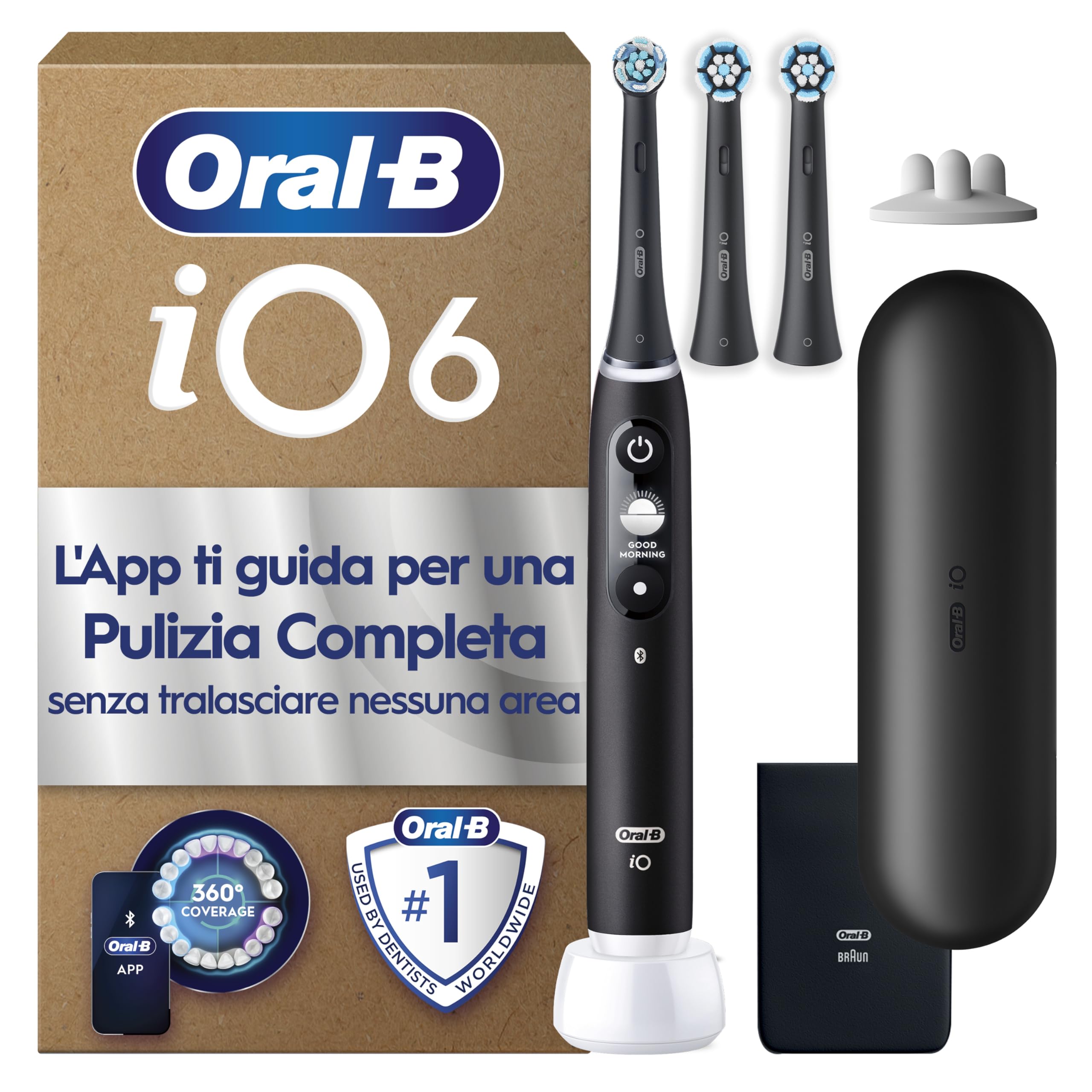 Oral-B iO 6 Spazzolino Elettrico Ricaricabile Nero, 3 Testin