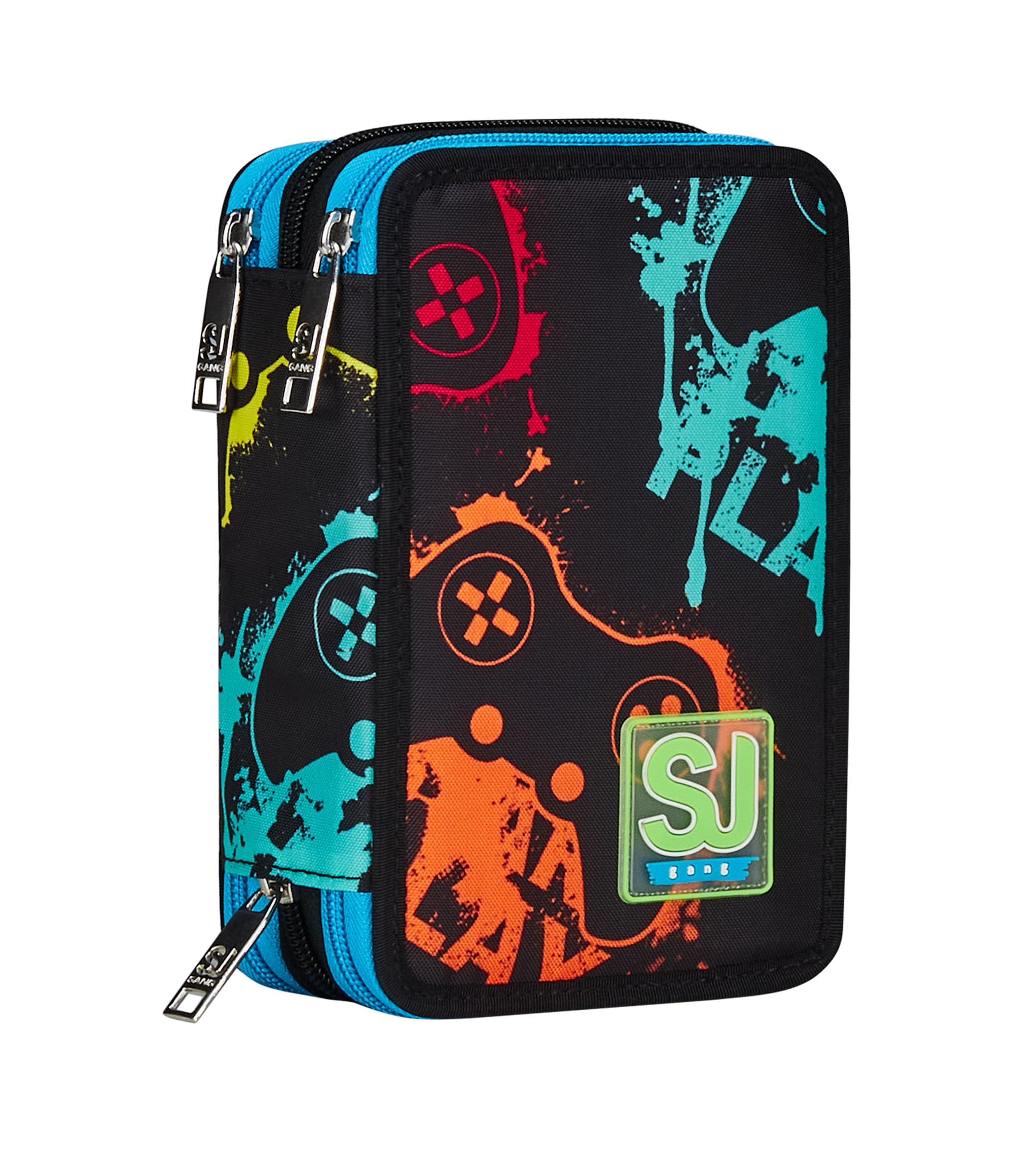 SJ Gang Style Jam Gang Federmäppchen mit 3 Fächern, befülltes Schüleretui, Federtasche für Schreibwaren, mit Stiften, Kugelschreiber; aufklappbar, Mädchen, Jungen, Grundschule, Mehrfarbig