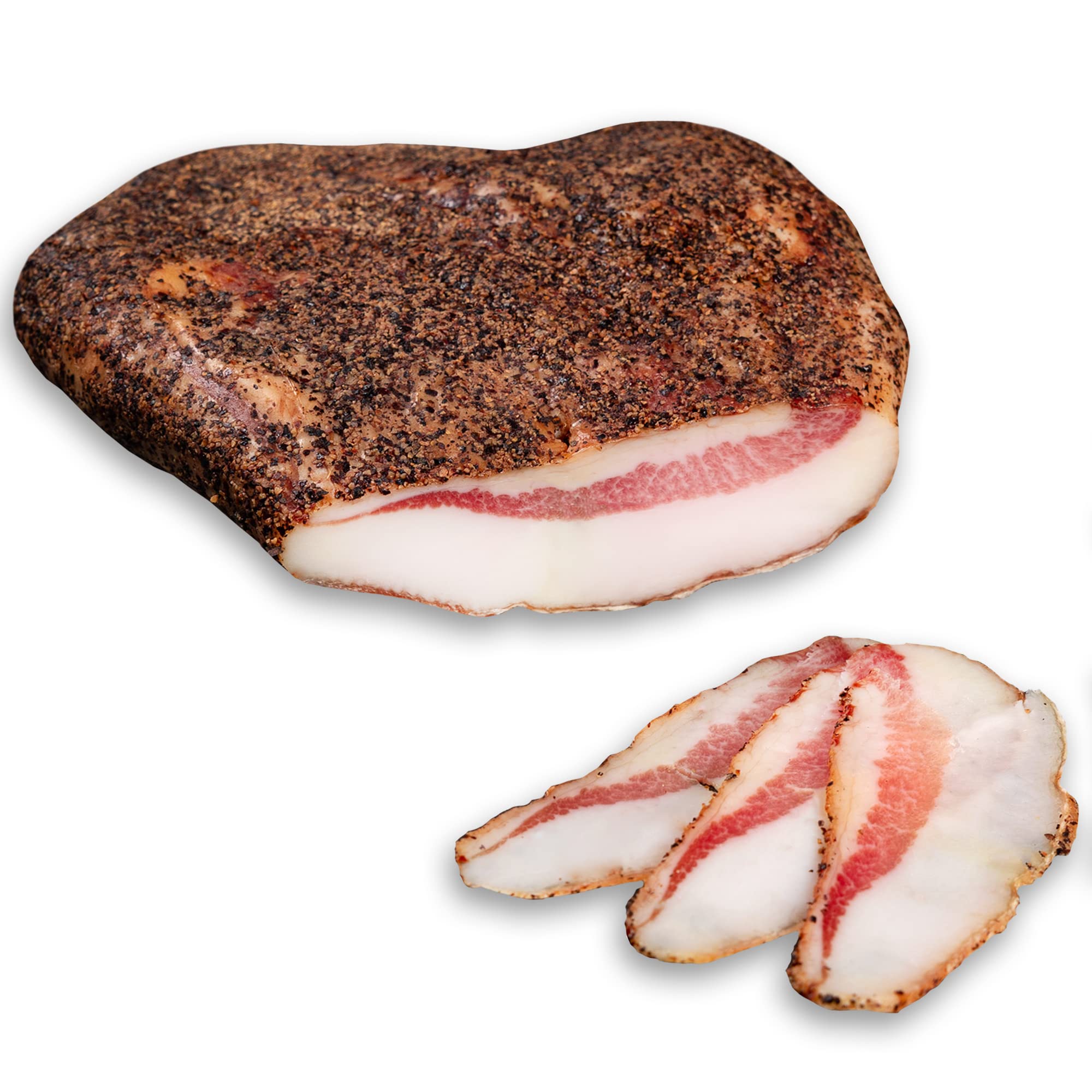 WURSTBARON® Guanciale Fettbacke getrocknet mit Pfeffer, Speck aus Italien, ca. 1,0 kg (Set aus 2x 500g)