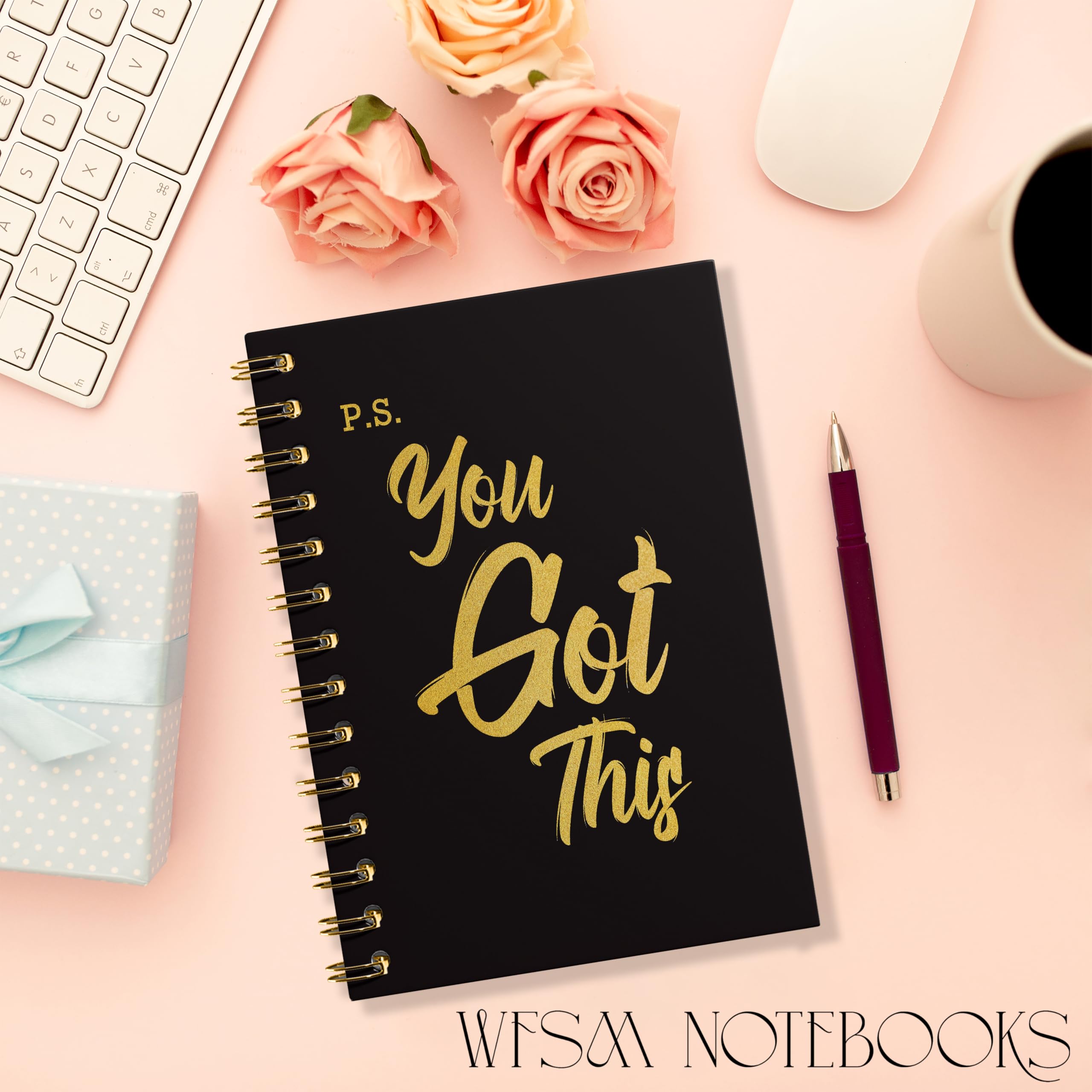WFSM You Got This Spiral Notebook Inspirujące zeszyty dla kobiet mężczyzn pamiętnik motywacyjny czarny twarda okładka notatniki spiralne notatniki 5,5 x 8,3 (złoty)