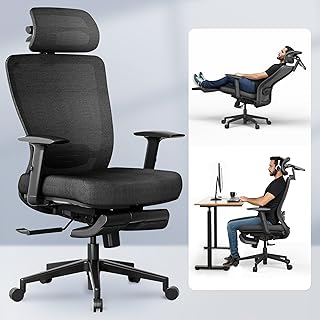 FLEXISPOT Silla de oficina ergonómica con reposapiés, silla de computadora con respaldo de malla, sillas de escritorio de oficina en casa, con soporte lumbar ajustable/reposacabezas 4D/base confiable