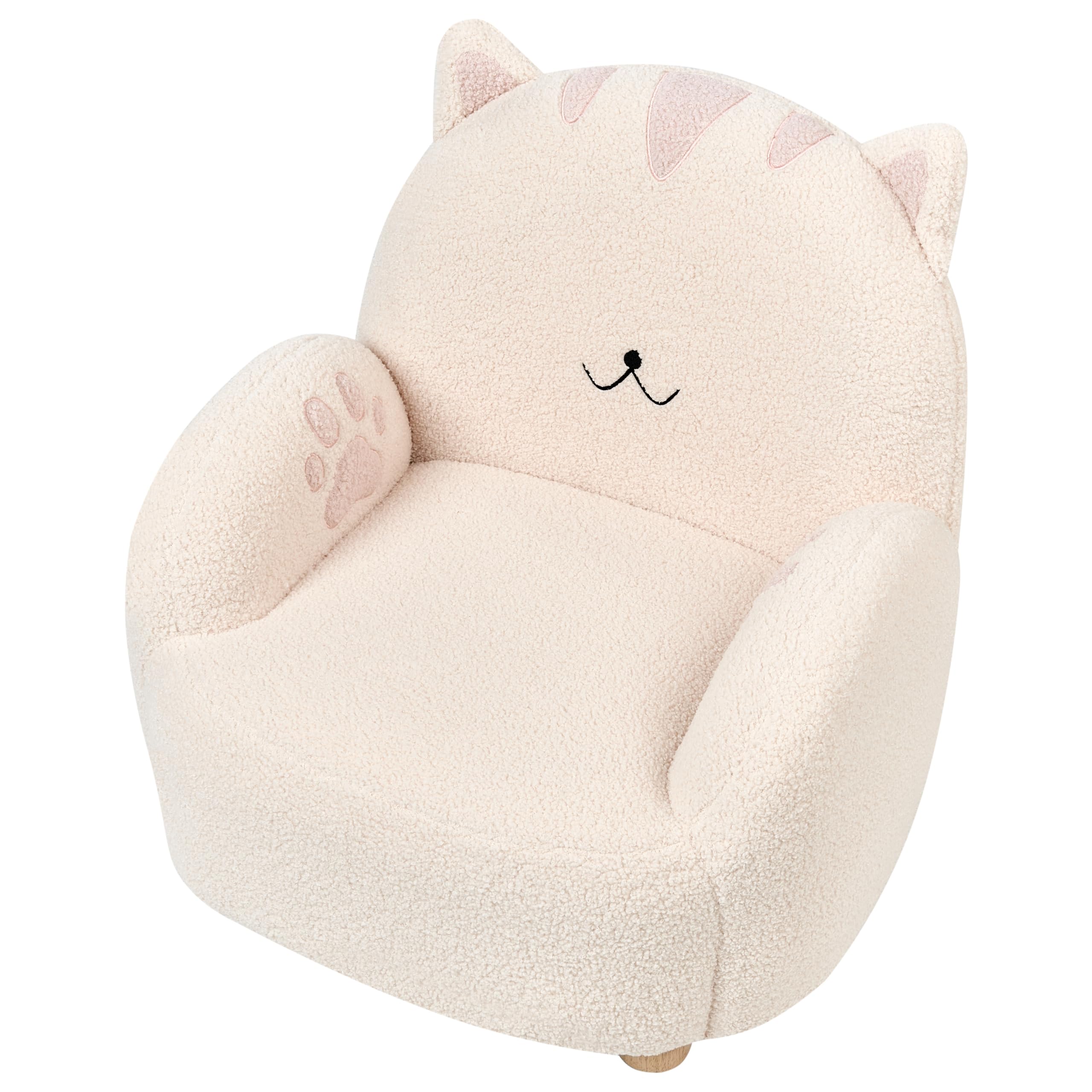 Fauteuil pour Enfants en Bouclé en Forme de Chat Rembourré Blanc Cassé Zoar
