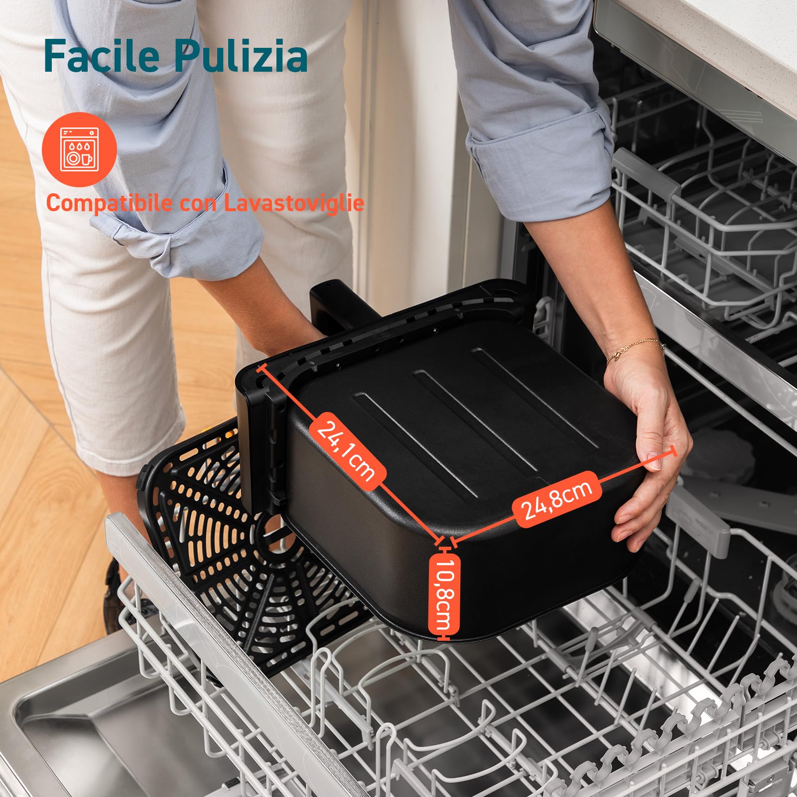 COSORI Friggitrice ad Aria Clear Blaze 6,2 Litri con Finestra, 1700W, con 11 Funzioni, One-Touch Display, Tempo e Temperatura Regolabili 75-205°C, 30 Ricette Cartacee & 50 Online, Nero Chiaro