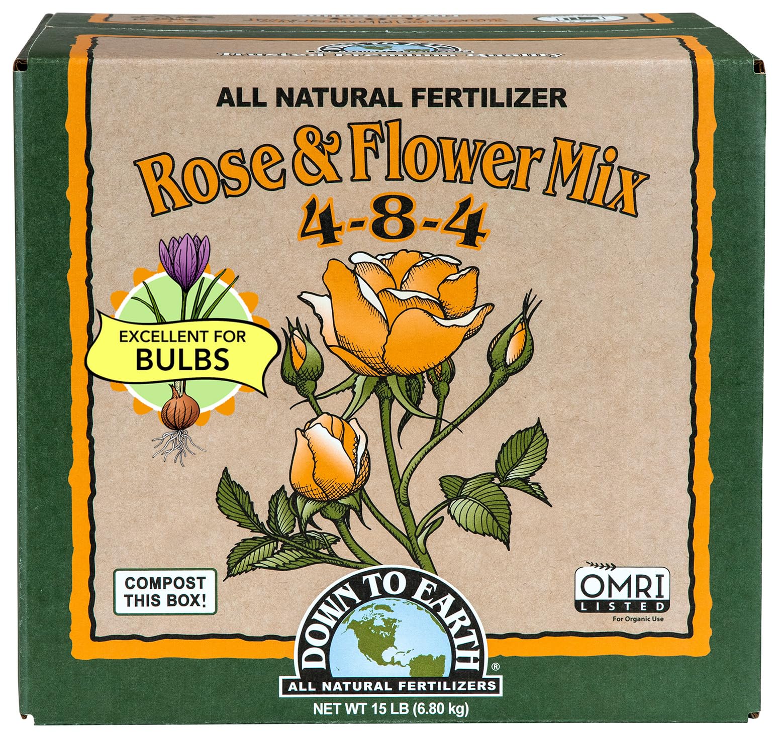 Down To Earth All Natural Fertilizers Organic Rose & Flower Mix - Plant Food for Roses, Bulbs, Flowers and Ornamentals 4-8-4, 15 lb