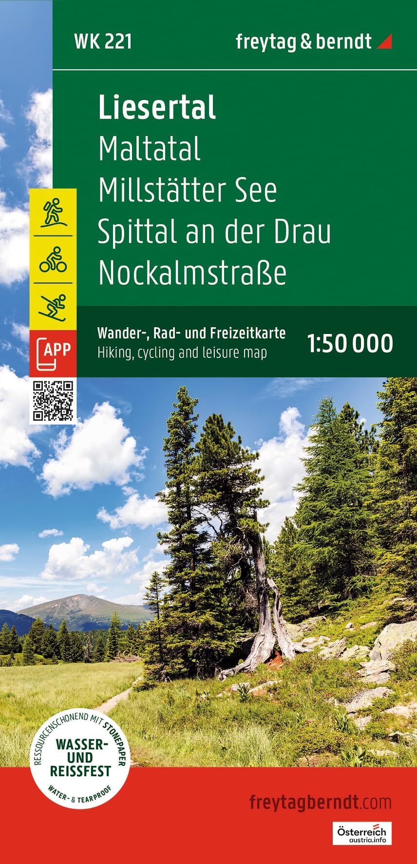 Liesertal, Wander-, Rad- und Freizeitkarte 1:50.000, freytag & berndt, WK 221: Maltatal - Millstätter See - Spittal an der Drau - Nockalmstraße, mit APP, wasserfest und reißfest