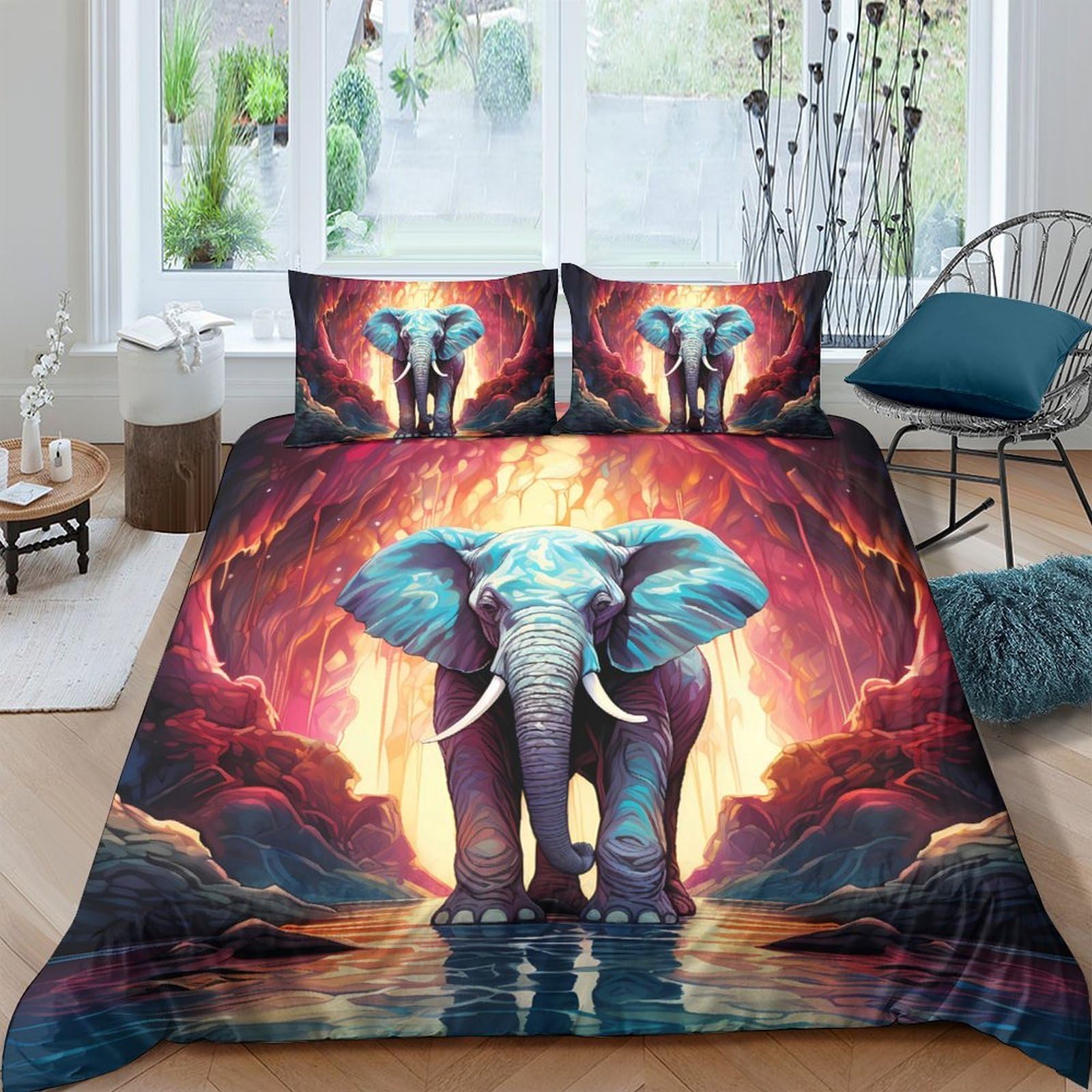 Ctjqhvkz Style-10 3D Printed Majestic Elephant Fitted Sheet Microfiber Soft Artistic Sunset Bed Cover Non Slip Easy Care For Bedroom Home Single（135X200cm）