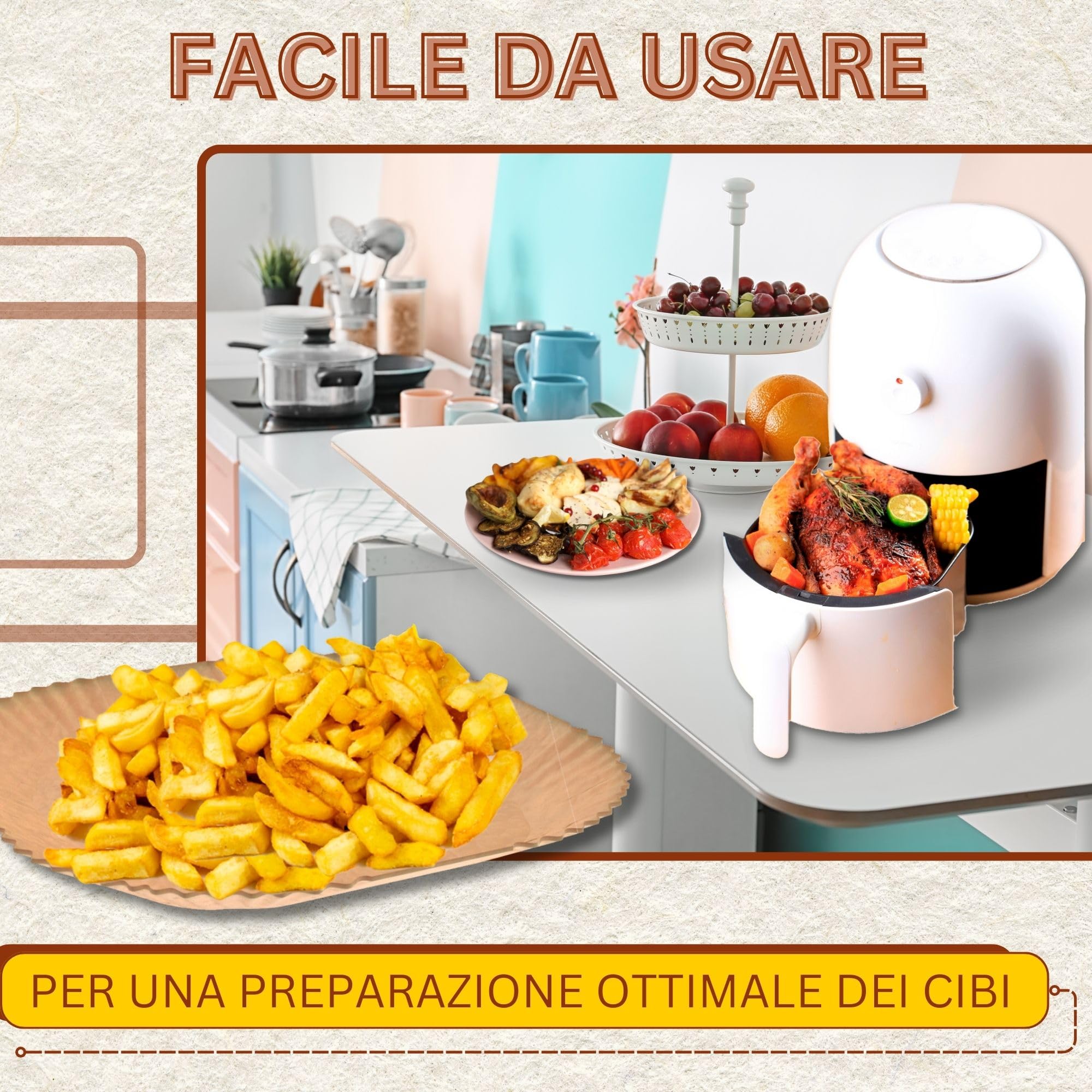 Carta Forno per Friggitrice ad Aria BPA Free 20-24cm, 200 Pezzi Quadrata e 100 Pezzi Piana