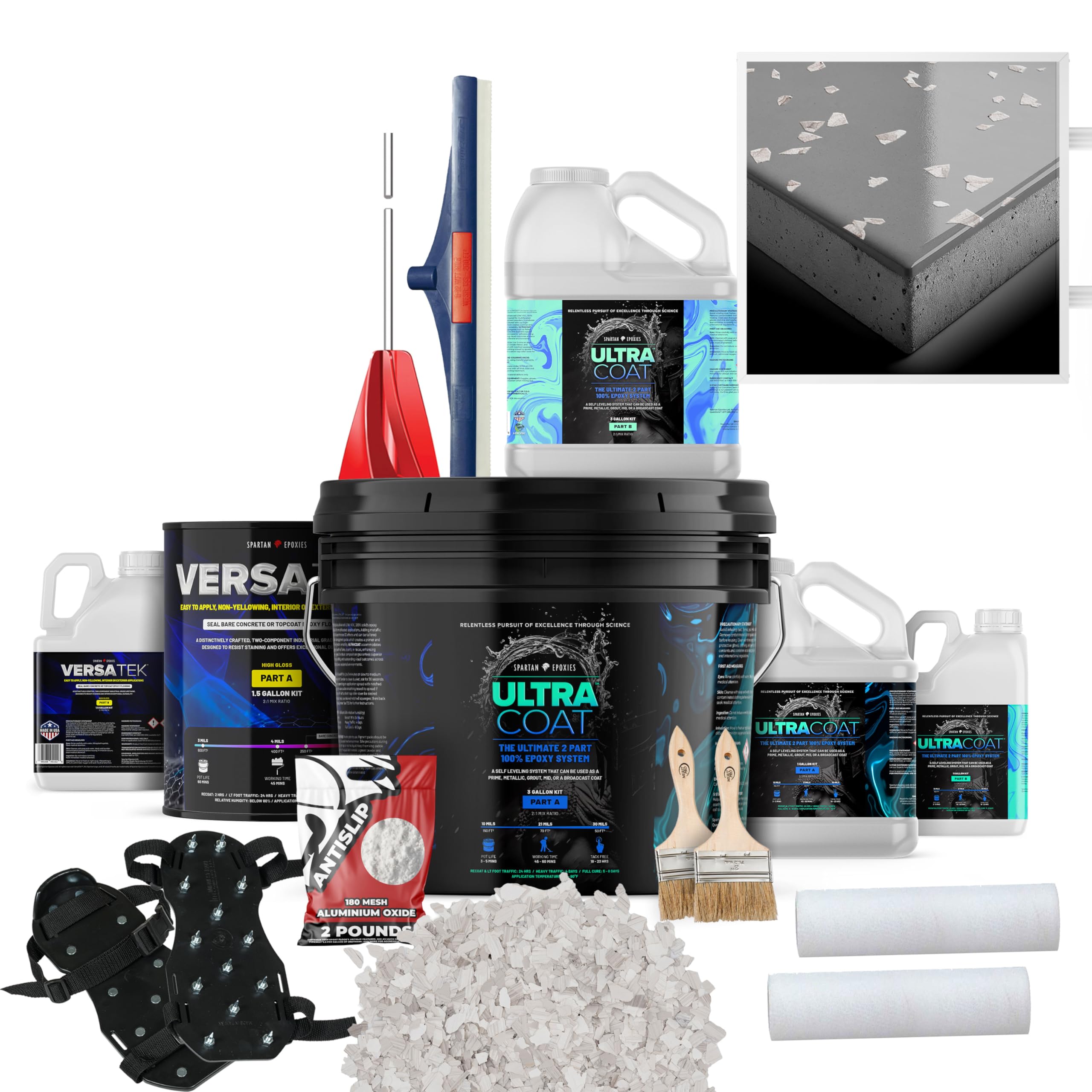 Epoxy Floor Kit for Concrete - USA Made - 2X Thicker, Industrial Grade, Residential & Commercial. 300-400 sq ft or 600 sq ft Kits. Many Styles (Medium Gray with Soapstone Marble Flake, 600 ft²)