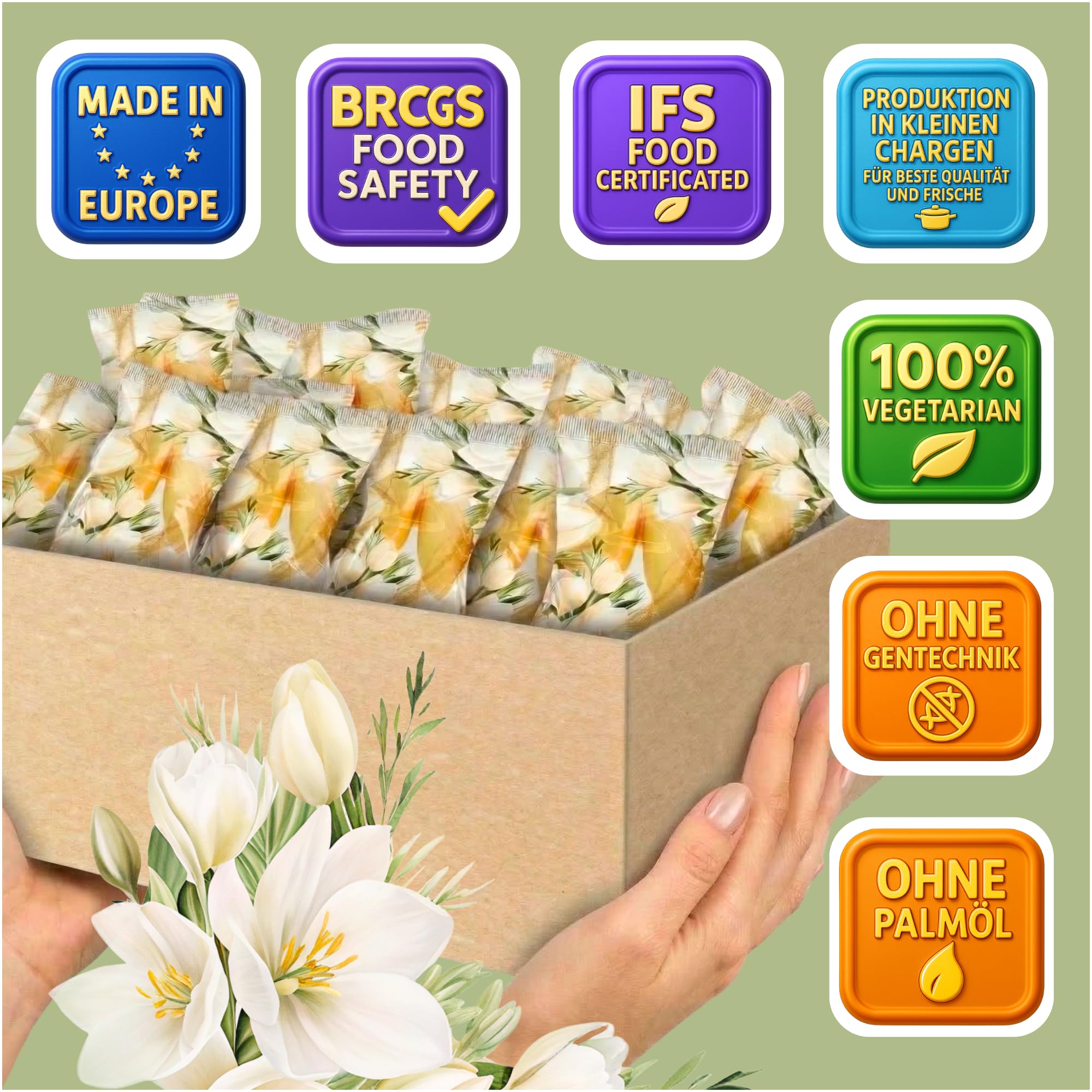 250 Stück Glückskekse Schön dass du da bist - Einzeln Verpackt, Komplimente im Inneren, Sprüche auf Deutsch & Englisch, Vanille Geschmack, Kommunion & Taufe, Gastgeschenke Hochzeit