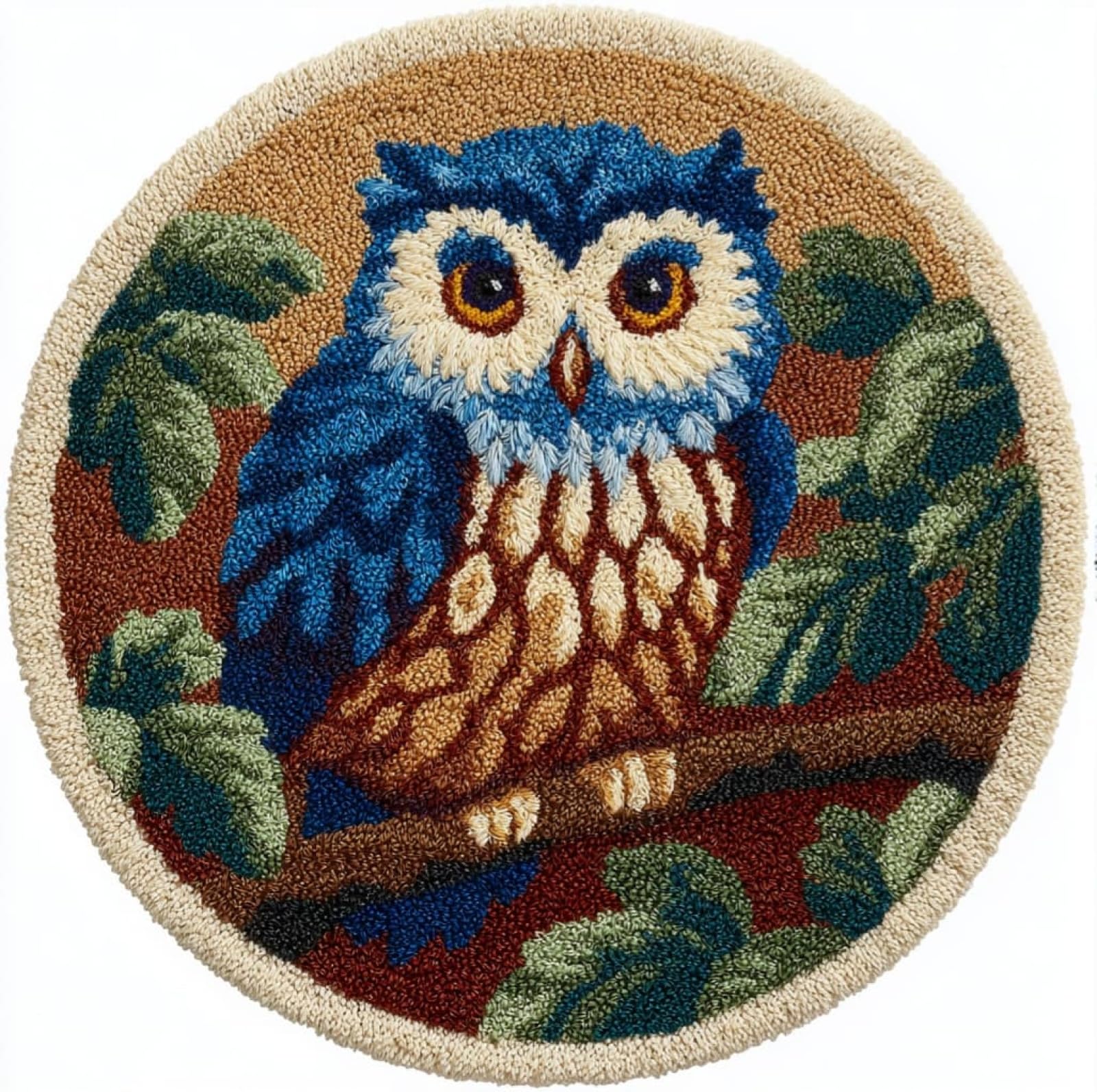 WallustrioaW Latch Hook Rug Kits,DIY Latch Hook Rug,Owl on a Branch,Home Carpet Floor mats Making Canvas Kits,Embroidery Needlework DIY Crafts,50x50cm