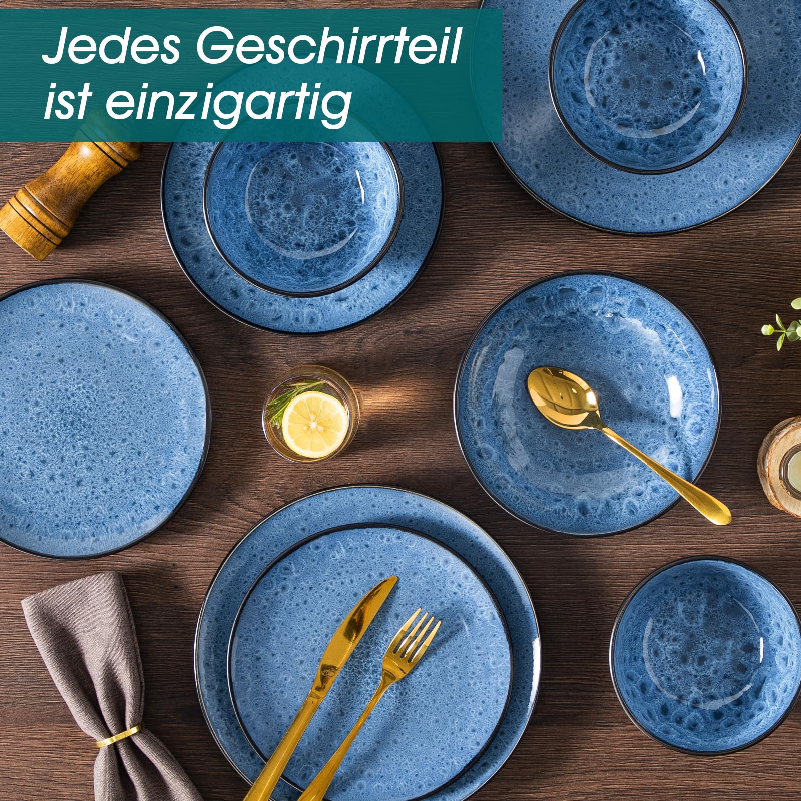 Steingut Geschirr Set, vancasso BUBBLE Tafelservice 12 Personen, Geschirrset 6/12 Personen aus Steingut, 48-tlg modernes Teller Set und Schalen Set