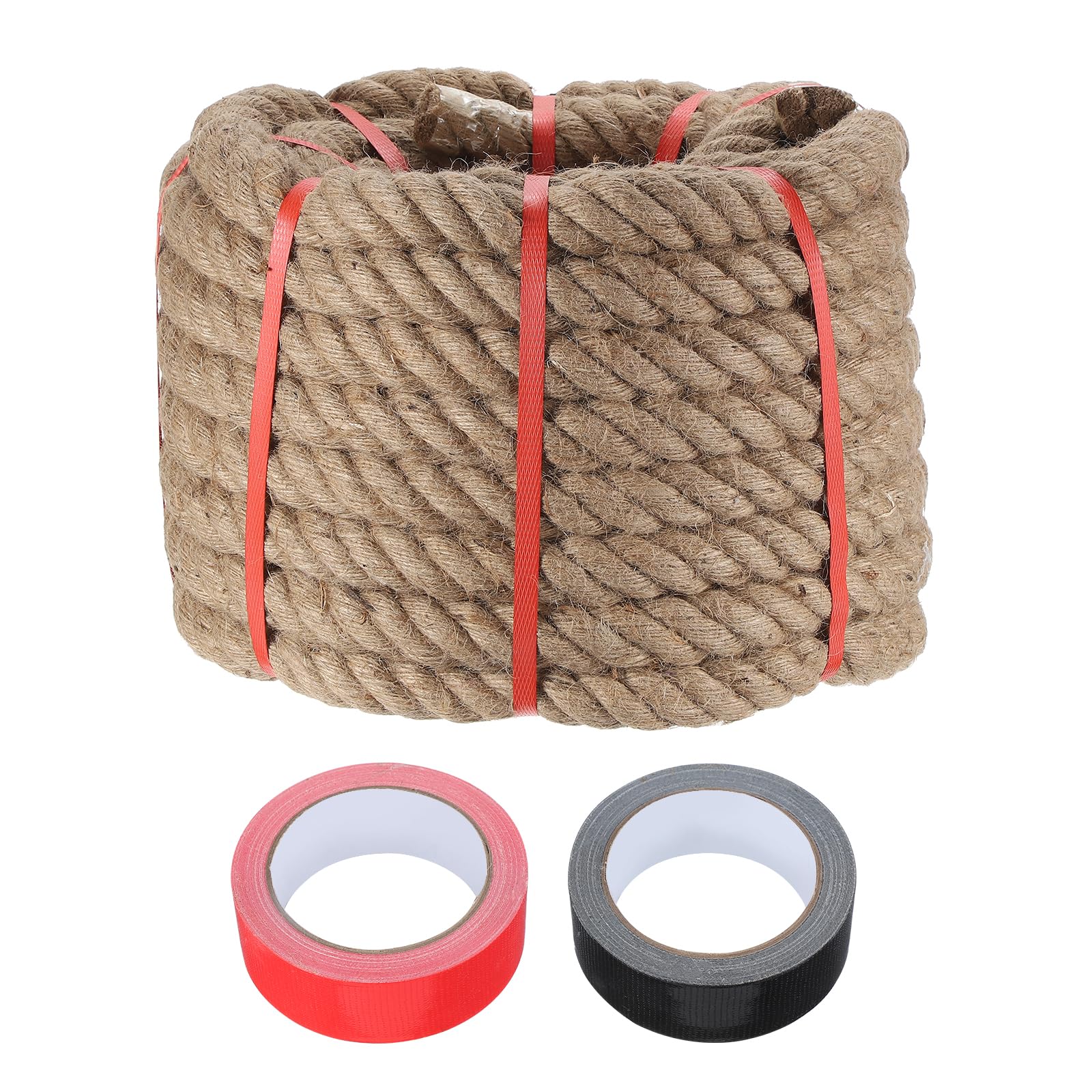 QUARKZMAN Corde De Jute 1.4 Pouce x 75 Pieds, Corde Tressée Épaisse Naturelle Lourde avec 2 Rouleaux De Ruban, pour Artisanat Balustrade Quai Tir À La Corde Balançoire Nautique