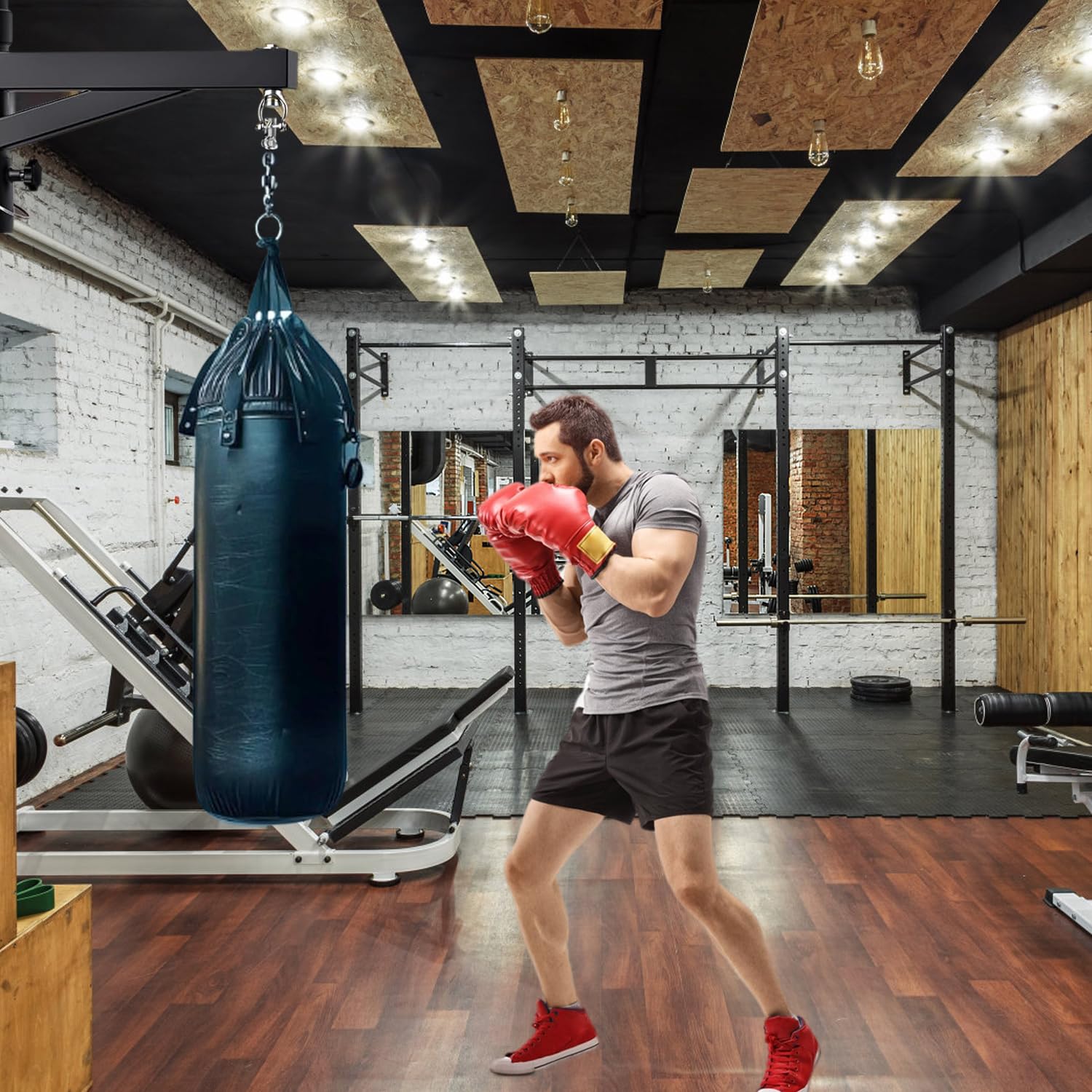Soporte para Saco de Boxeo - Soporte de Pared Ajustable 44-64cm con Rotación 360° Silenciosa, Heavy Duty 100kg, Construcción en Acero Resistente para Gimnasio Casa/MMA, Soporte para Saco de Boxeo