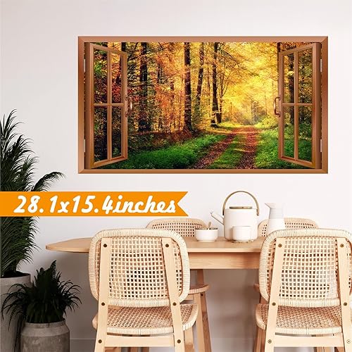 Miniatura 7 de Calcomanías de pared de bosque, 3D, calcomanías de pared de ventanas falsas extraíbles, paisaje natural, calcomanías de pared para despegar y pegar,