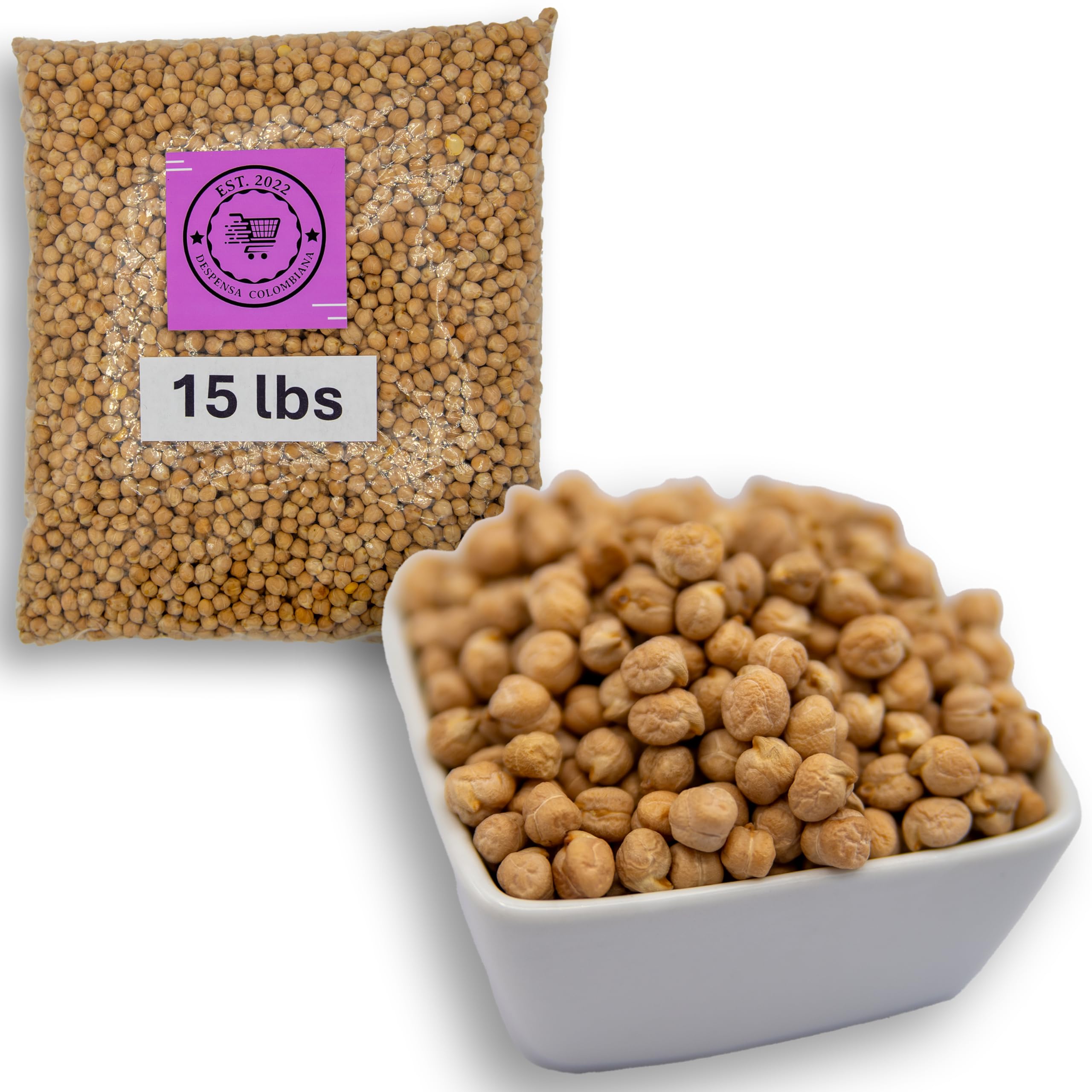 15 Lbs Dry Chick Peas Bulk - Garbanzos Bulk Grown in USA - Triple Cleaned Chickpeas - Despensa Colombiana Dried Chana 240.00 oz Ideal for Cooking and more!