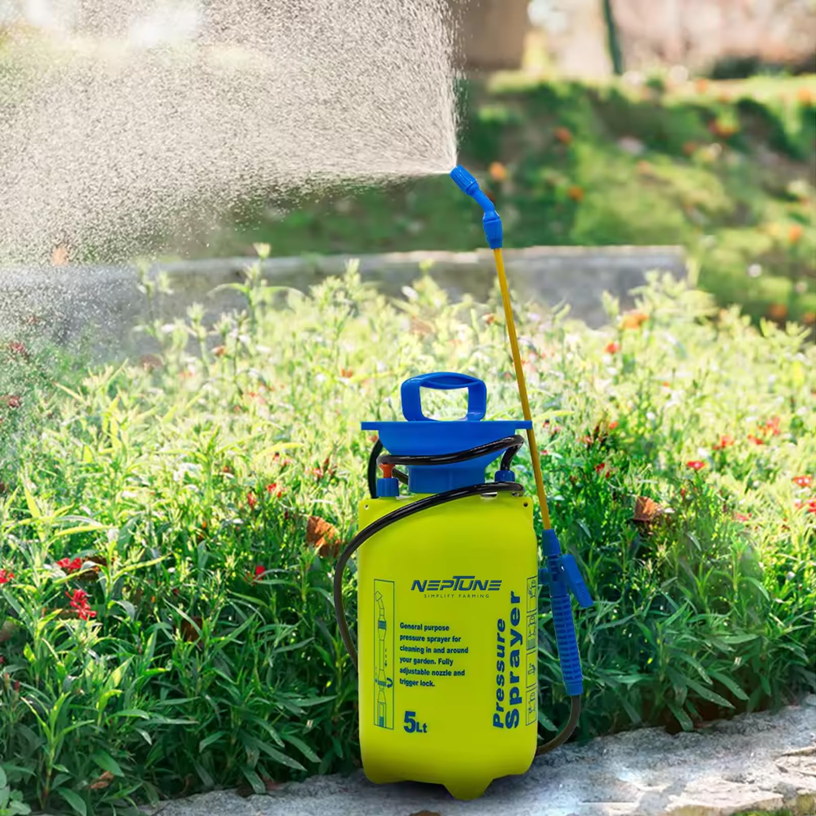 Neptune Simplify Farming 5L Hand Operated Multi-Purpose Compression Sprayer | Adjustable Shoulder Strap, Pressure Relief Valve | Ideal for Gardening, Lawn, Household Cleaning, Sanitizing, Agriculture - Image 7 thumbnail