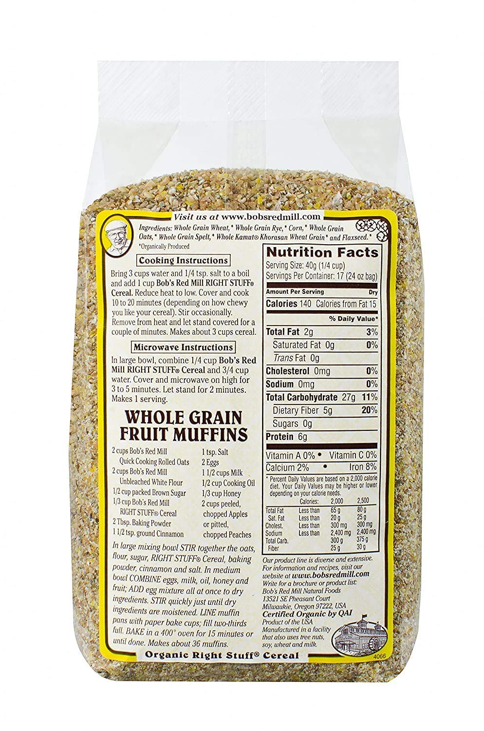 bob's red mill organic whole grain high fiber hot cereal
