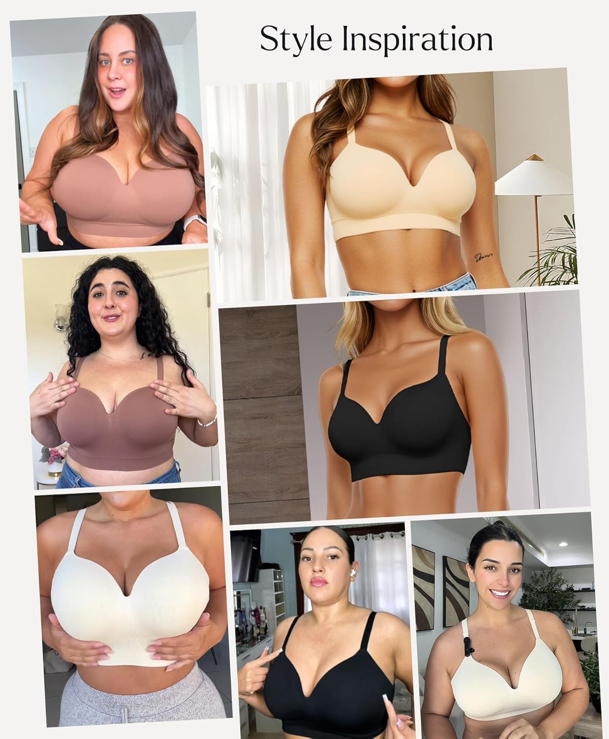 Popilush Bras for Women No Underwire Supportive Push Up Bralettes Wireless Full Coverage Plus Size T-Shirt Bra Skin - Image 6