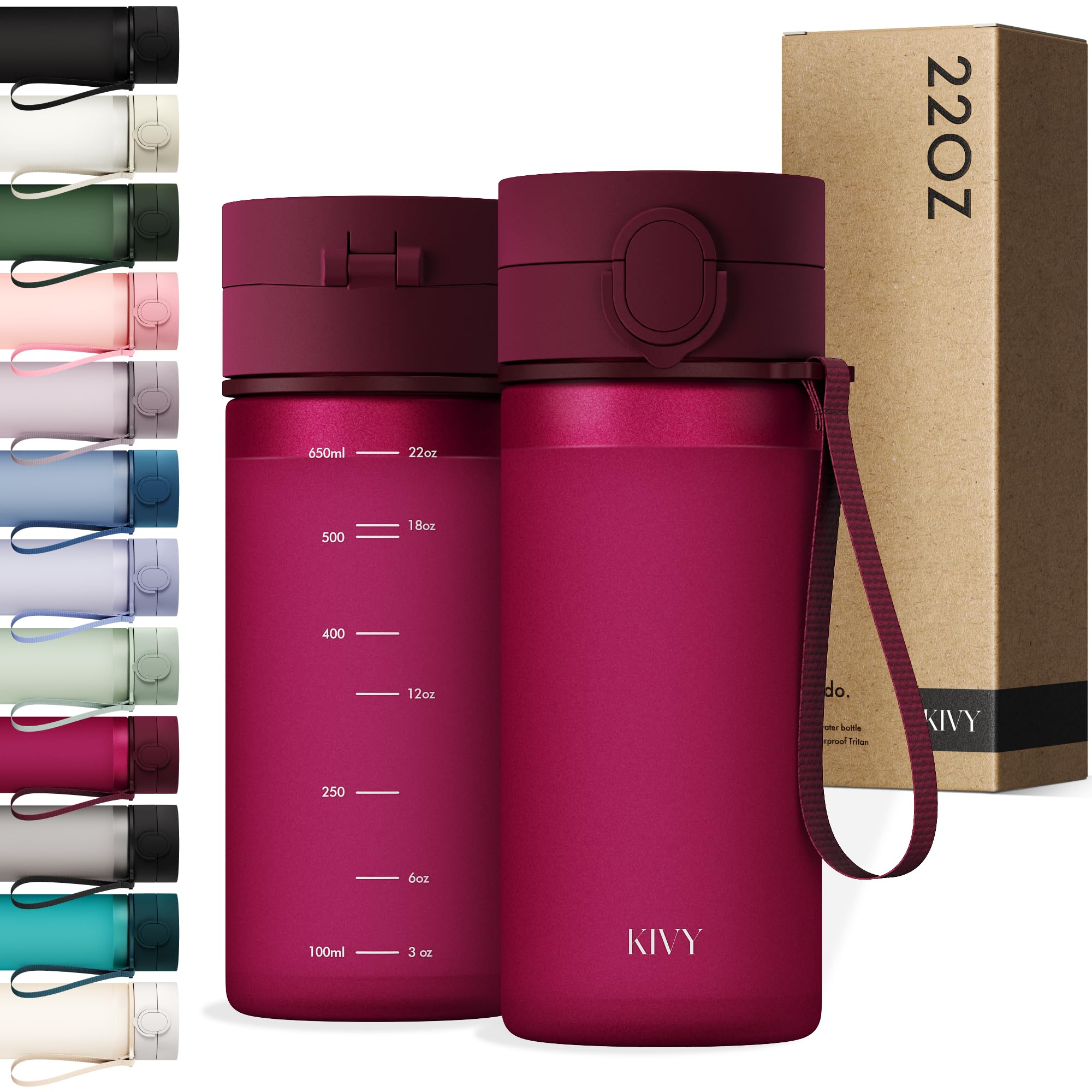KIVY Water Bottle with Flip Lid (03 Dark Ruby, 22oz) โ image 1