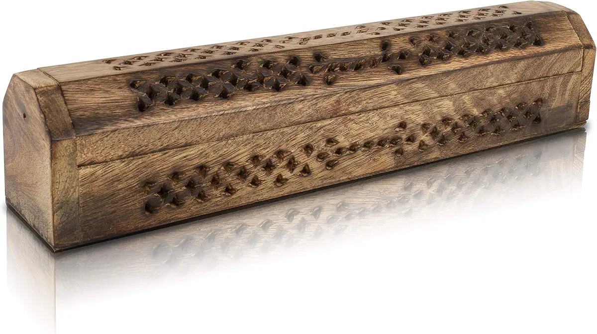 Wooden Incense Stick &amp; Cone Burner Holder Coffin with Storage Compartment Organic Eco Friendly Ash Catcher Agarbatti Holder Rustic Style for Meditation Yoga Aromatherapy Home Fragrance Products