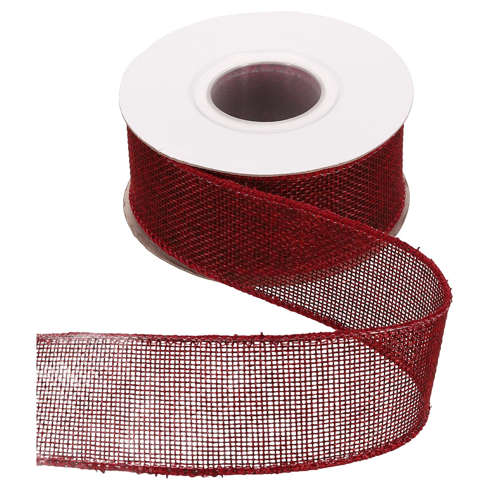sourcing map Burlap Wired Ribbon 1-1/2" x 10 Yards Wired Edge Ribbon Cross Linen Woven Strap for Big Bow Wreath Holiday Parties Home and Outdoor Decoration, Deep Red — image 1