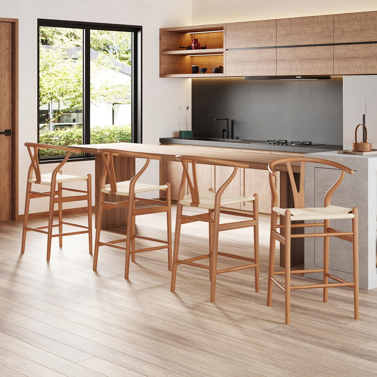 Farini Sgabello da bar completamente assemblato,Sgabello da bar altezza contatore tessuto per isola cucina,Noce