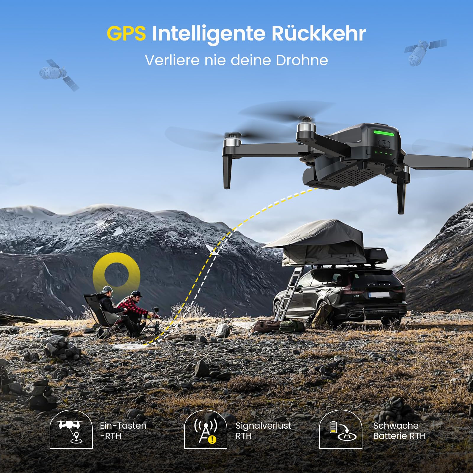DEERC EIS 4K Kamera Drohne mit 2 Achsen Gimbal für Erwachsene, D65 RC Drohnen unter 249g, GPS Follow Me, 26 Min. Lange Flugzeit, 5G Bildübertragung, Smart Rückkehr, profi komplettset für Anfänger,C0