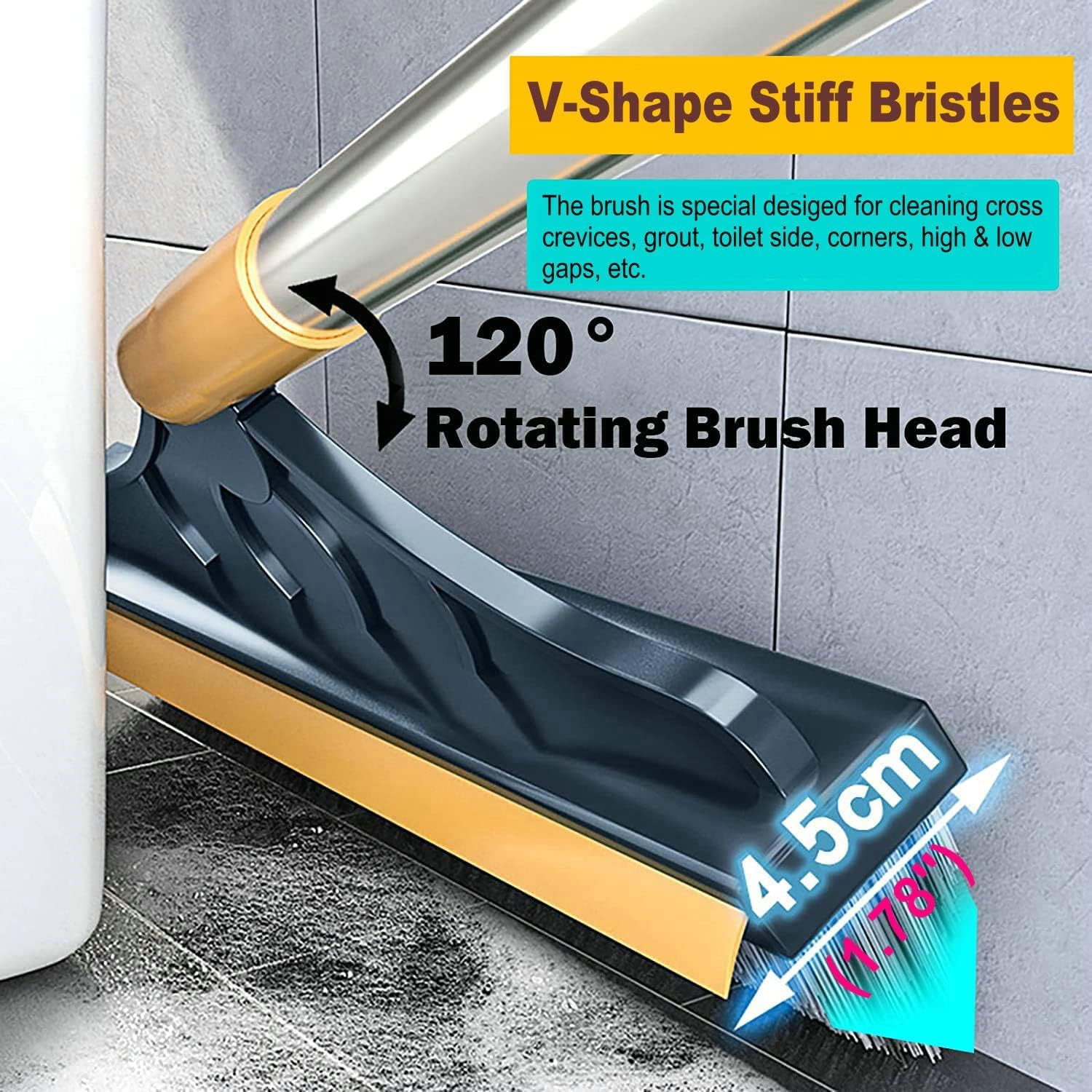 Spefez Bathroom Cleaning Brush with Wiper and Long Handle - Tile Cleaner for Floor and Tiles (2 in Brush) 3