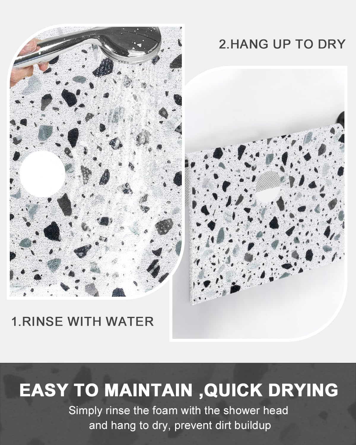 Anti Slip Shower Mats: 36×36 Inch Extra Large Non Slip Square Shower Mat with Drain Hole in Middle, Super Soft Loofah Shower Mats for Inside Shower Floor Mat, Quick Dry - Image 6