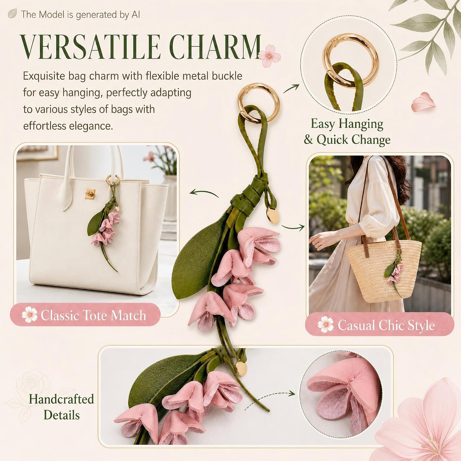 Leather Flower Bag Charm, Compact Flower Purse Charm for Women image 5
