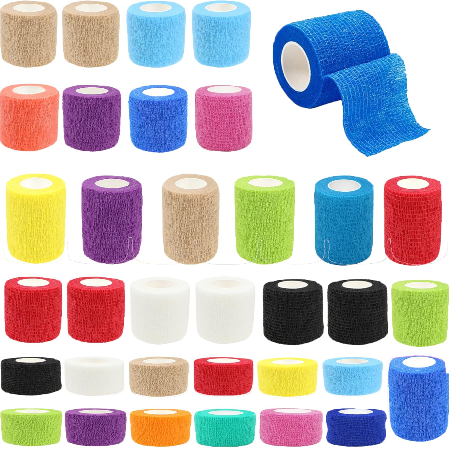 Bandage vétérinaire cohésif chien et cheval - Lot de 36 rouleaux multicolores assortis