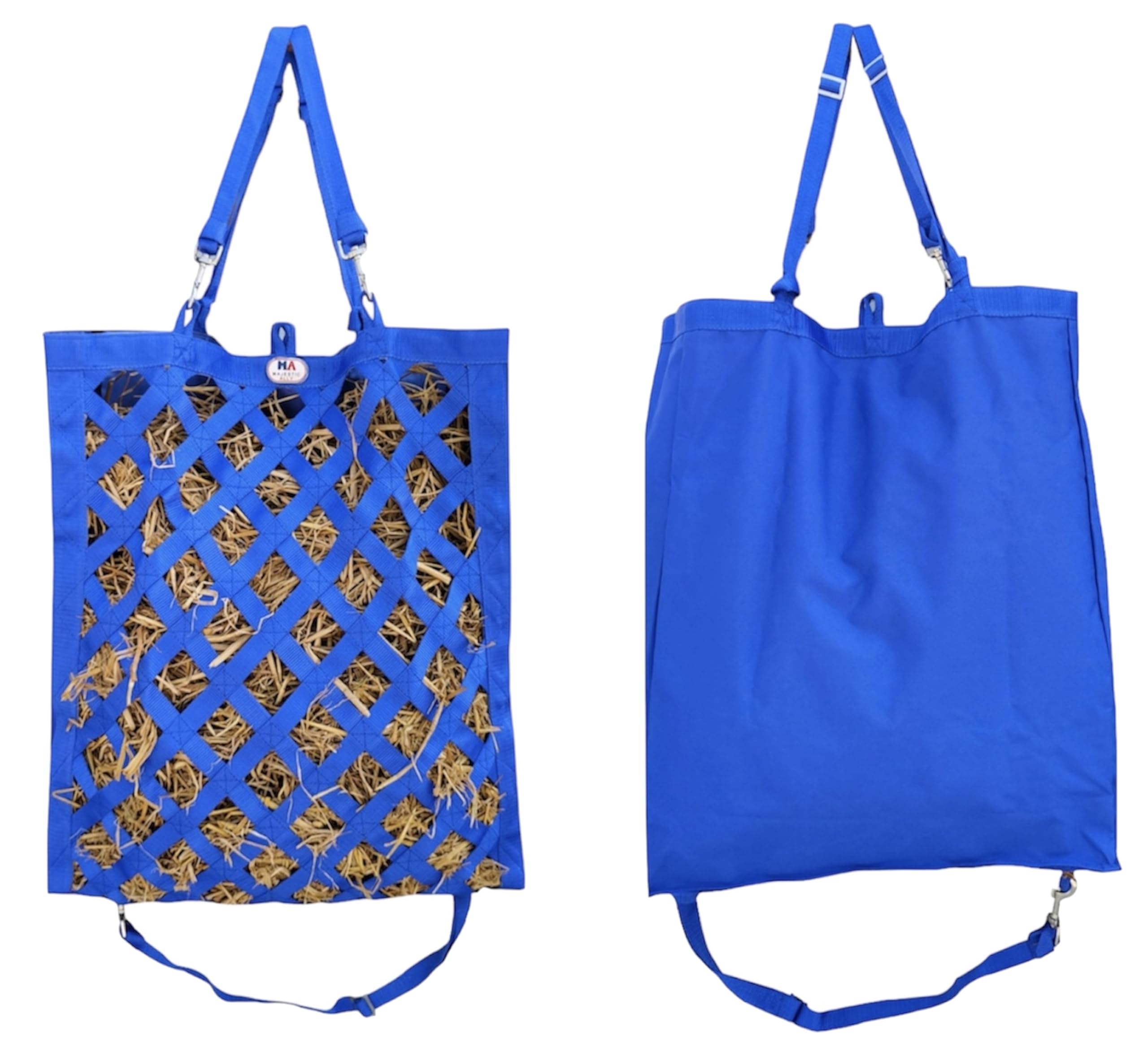 Majestic Ally Slow Feeder Hay Bag - Obliquely Placed Webbing on Front and Bottom- Royal Blue