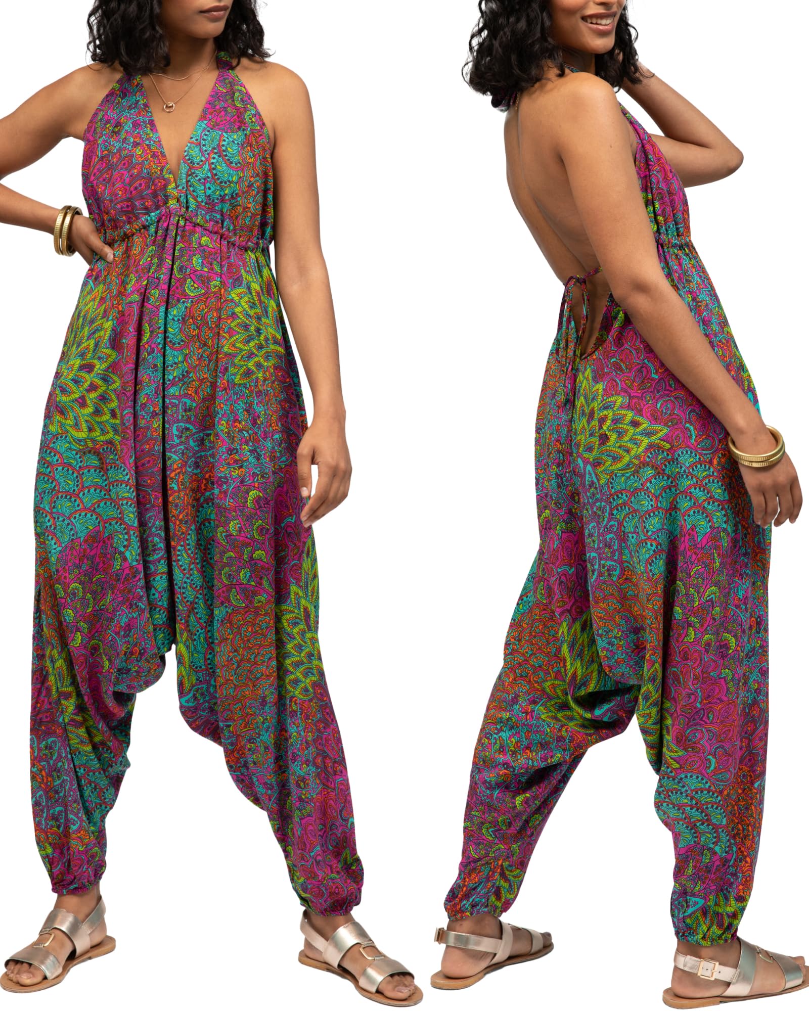 likemary Tuta per Donne - Tuta Harem All in One - Tute con Scollo a Halter e Schiena Scoperta con Tasche - Tute Sexy e Comode ideali per le Vacanze