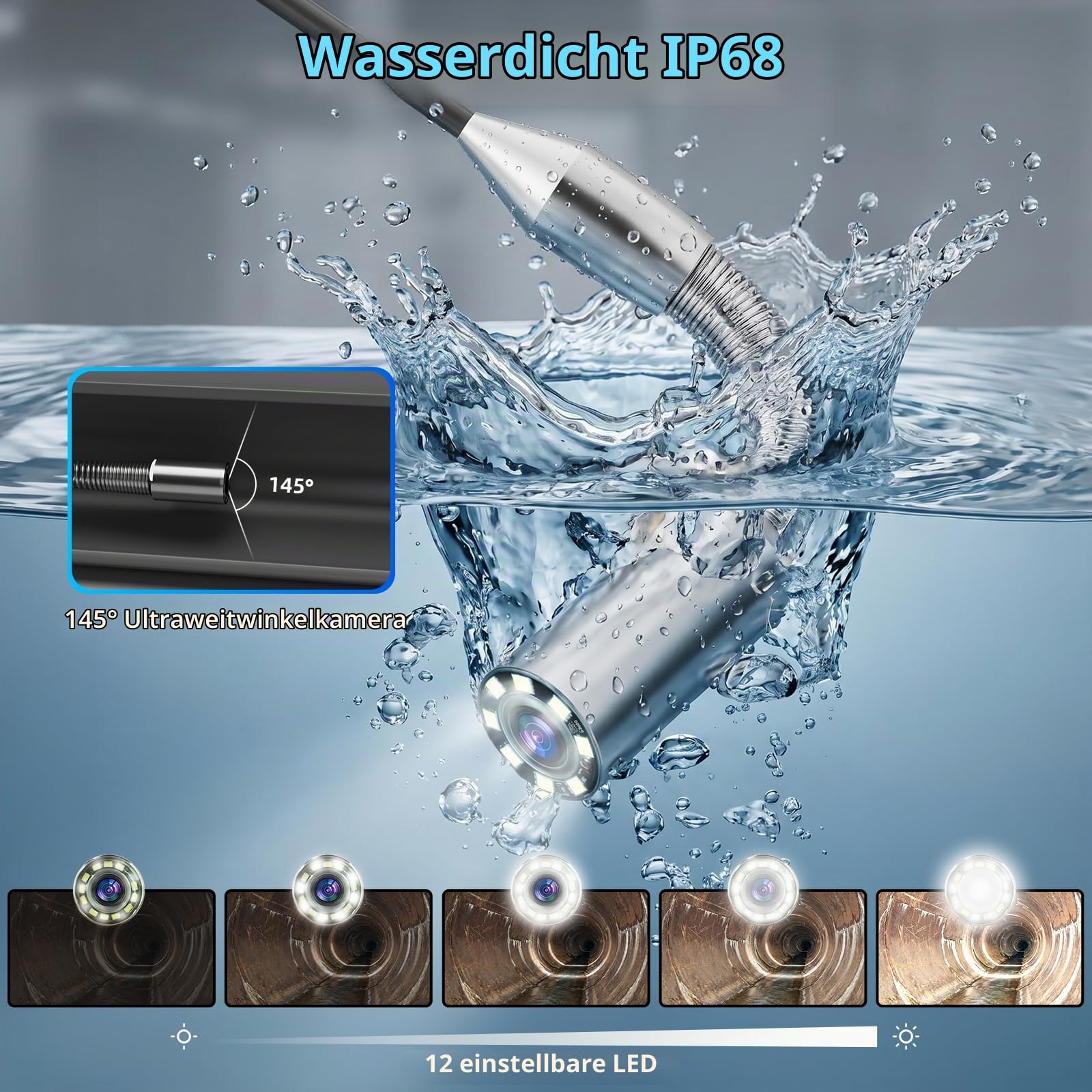 HD Kanalisationskamera 30M, Sanyipace Rohrkamera mit 512Hz Sender, Entfernungszähler und Selbstnivellierung, 10.1“ Bildschirm Rohrkamera, 7mm halbstarres Kabel, 32GB TF Karte enthalten
