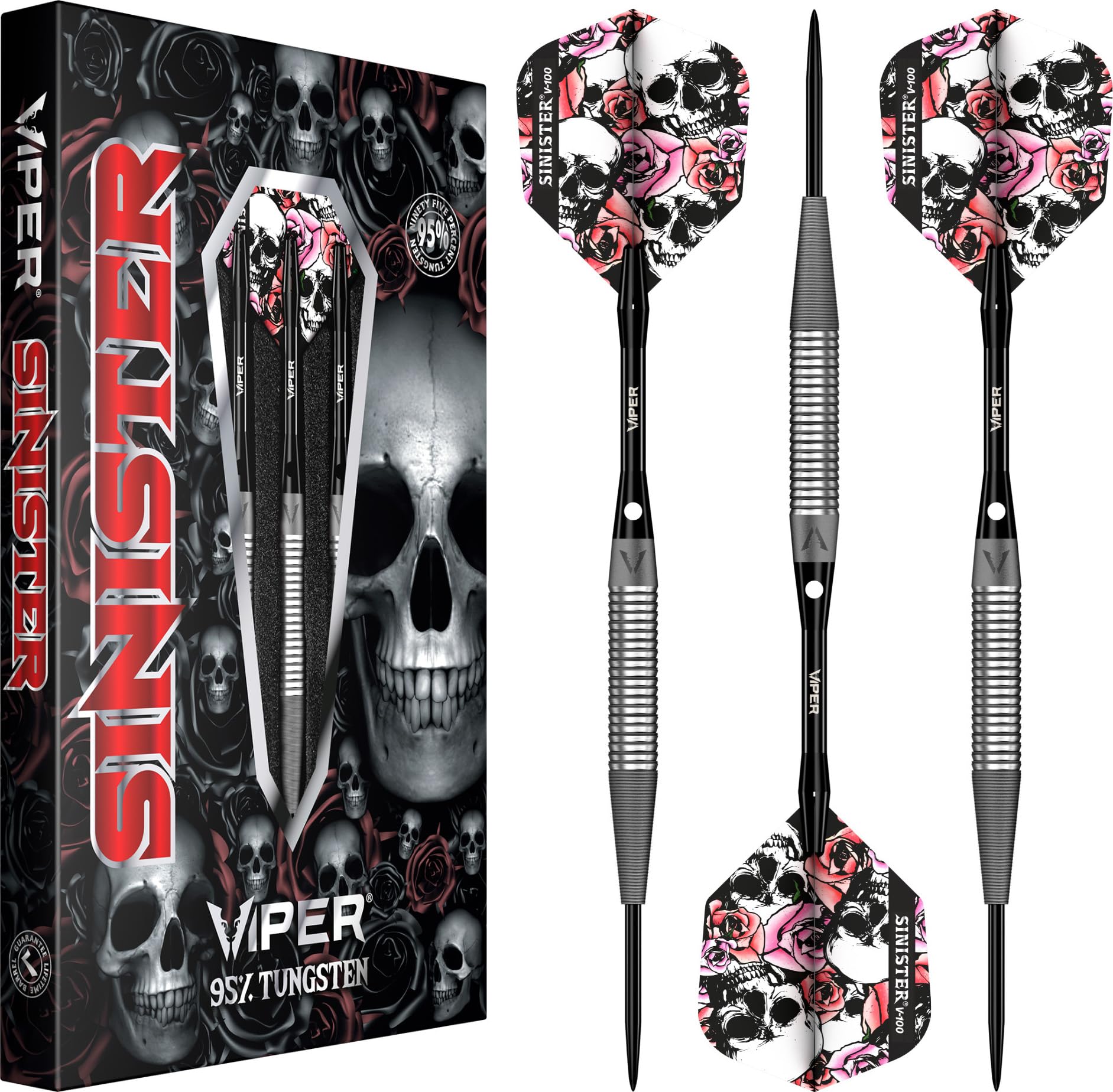 Viper Sinister Steel Tip Darts, 95% Tungsten Darts Metal Tip Dart Set for Sisal Dartboard, Sandblasted Barrels, Aluminum Dart Shafts with Locking Holes, Professional Grade