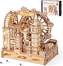 ROKR 3D Wooden Puzzle, Marble Run, LED Included, Marble Maze, Marble Travel, London Tourism Area, Coaster, Water Mall, Gear, Track, Roller Coaster, Summer Vacation Craft Kit, Interior Decoration