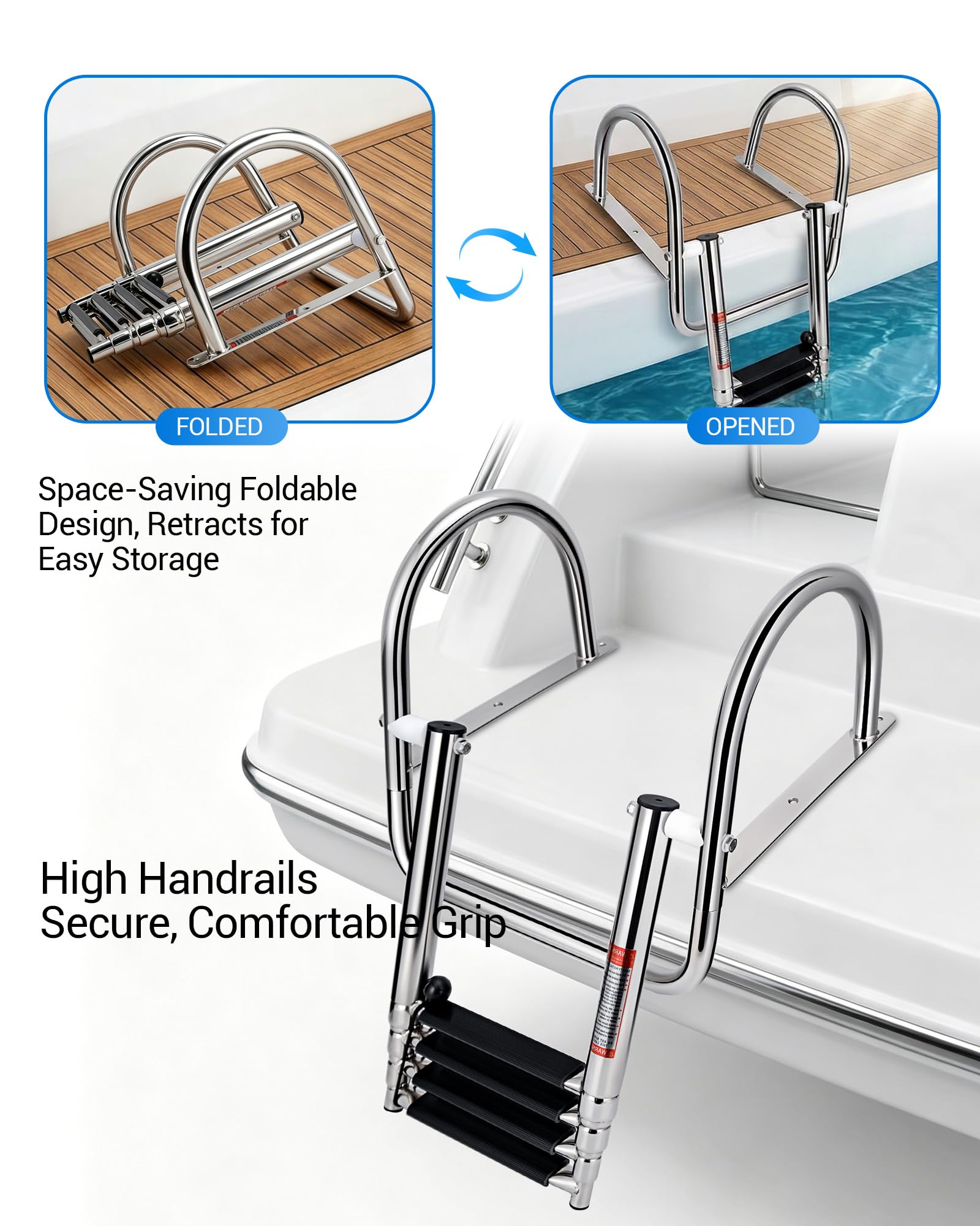 Scaletta telescopica in acciaio inox a 4 gradini per imbarcazioni marine e piscine, 249,5 kg (4 gradini)