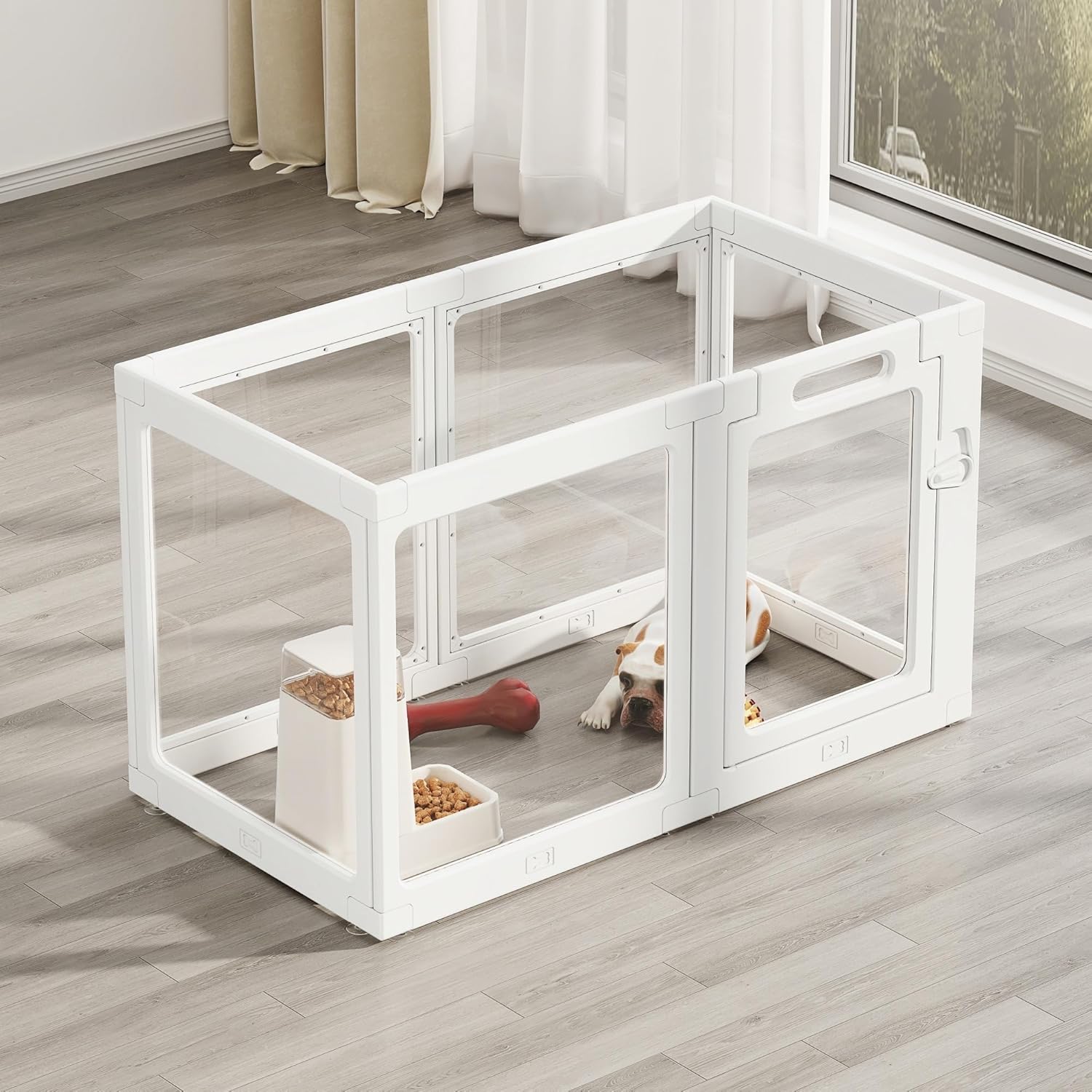 Clear Acrylic Dog Playpen Indoor, Puppy Cat Small Pet Play Pen, Pet Cat Foldable Playpen for Rabbits, Dog Fence Crate Kennel Whelping Cage (White, 6 Panel) White 6 PCS