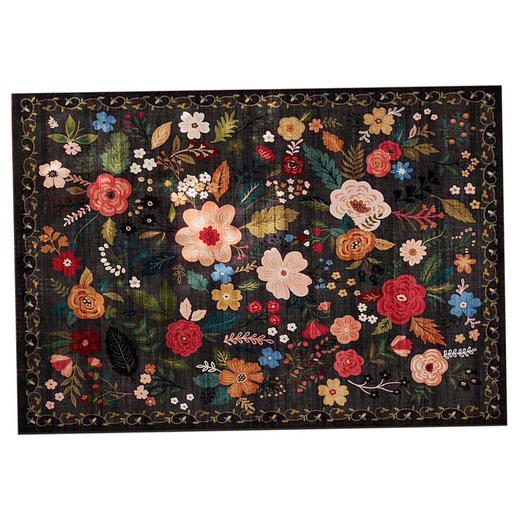 Tapis d'entrée bohème floral 90x90 cm lavable et antidérapant pour porte maison