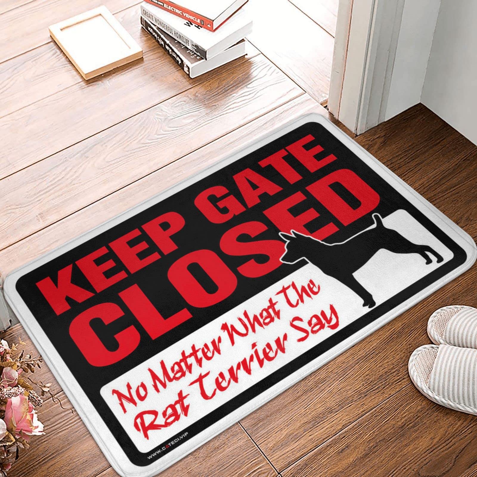 Jesienny dywanik pod drzwi 'Keep Gate Closed No Matter What The Rat Terrier Say' wycieraczka wycieraczka zabawna na zewnątrz dekoracje plażowe do domu (65 x 90 cm)
