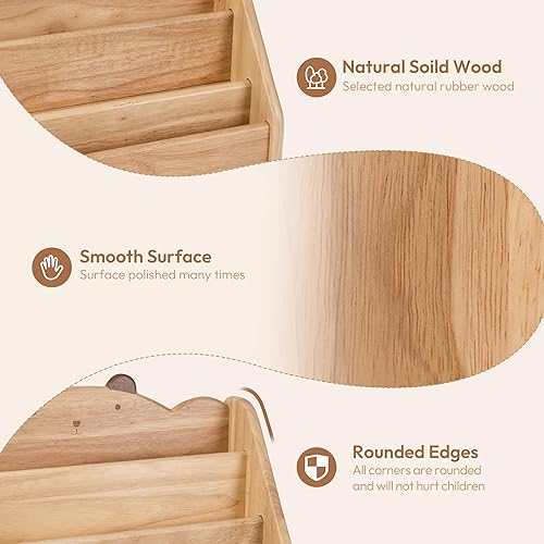 Miniatura 4 de Estantería Montessori para niños, estantería de madera natural con pizarra y almacenamiento, estante para revistas para niños, organizador de