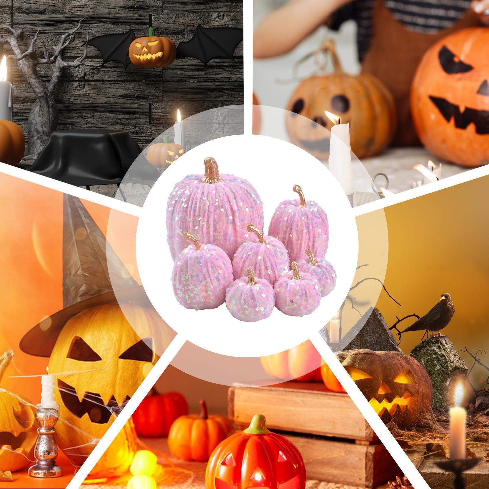 Samt-Kürbisse Herbst-Dekoration 7 Stück Künstliche Samt-Pailletten-