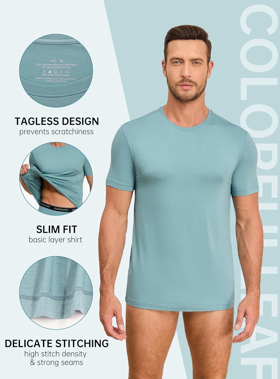COLORFULLEAF Mens Bamboo Rayon Undershirts Crew Neck T Shirts Short Sleeve Slim Fit Tees Moisture Wicking 3 or 6 Pack - Image 4
