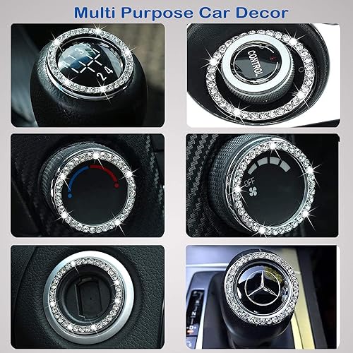 Miniatura 6 de 2 anillos de diamantes de imitación de cristal para decoración de automóvil, calcomanía de emblema de automóvil con decoración brillante, botón de