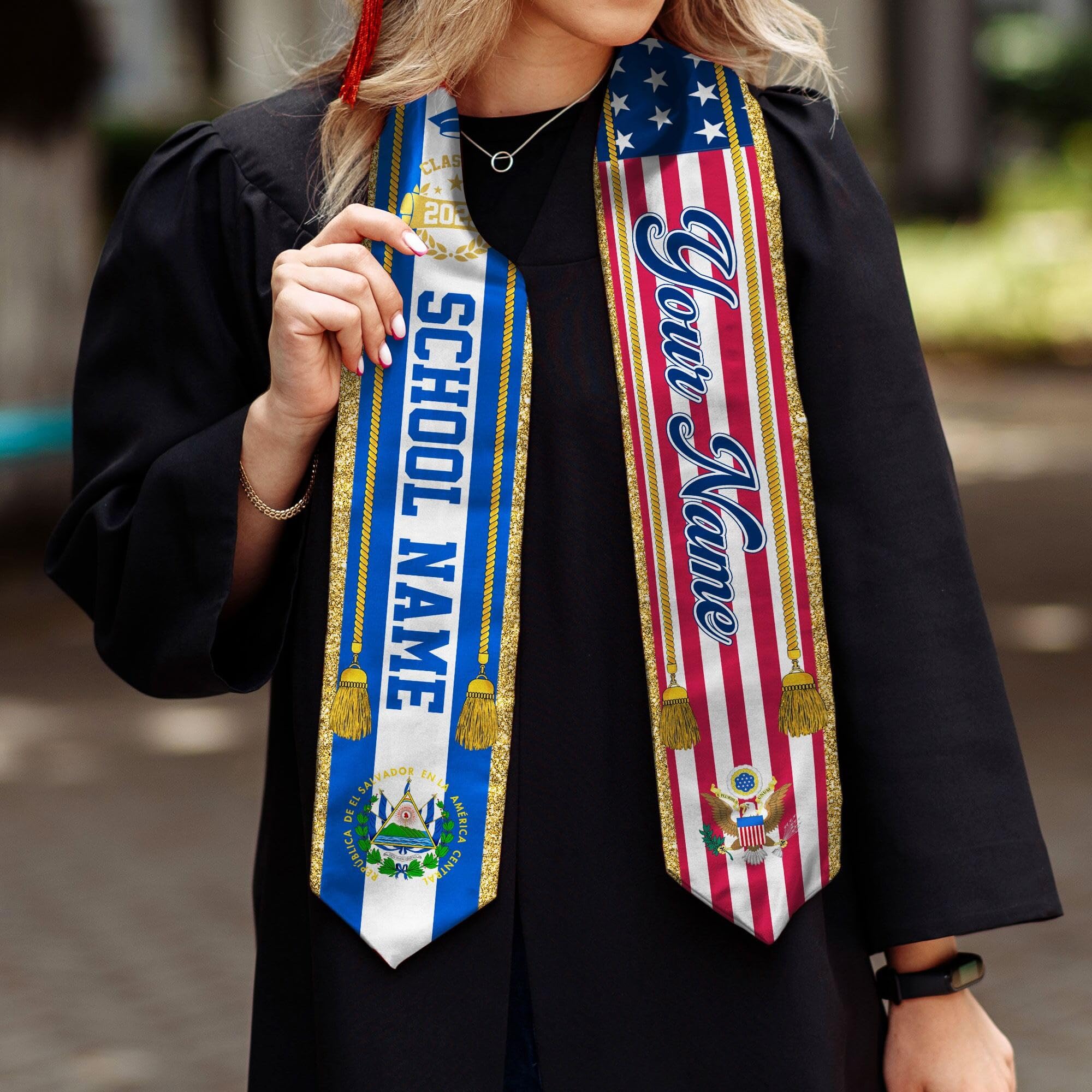 MonkeyVan Personalized Graduation Stole for El Salvador Senior, El Salvador Flag Graduation Sash Class of 2025 Grad Gift S112