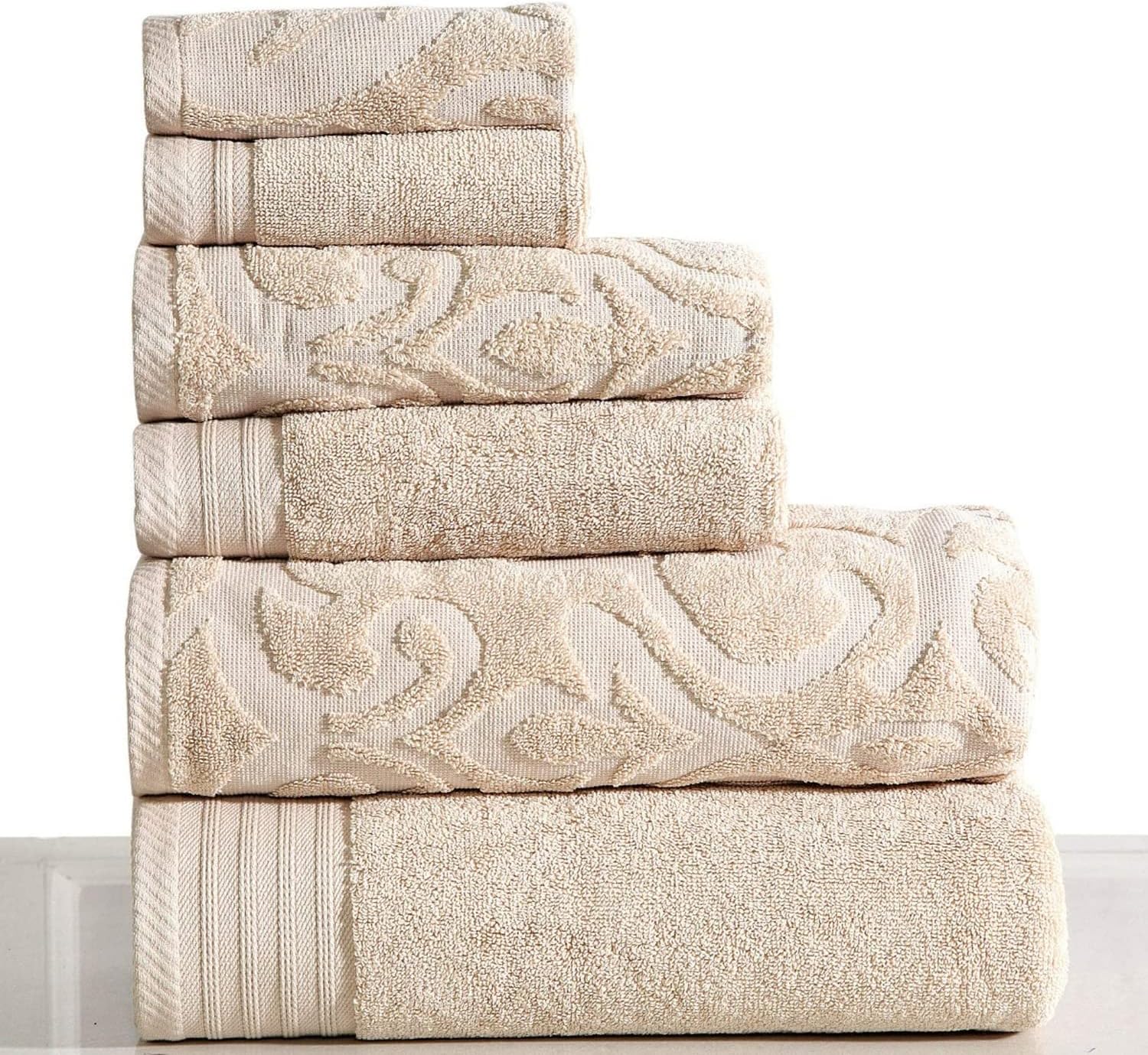 600 GSM Ultra Soft Luxurious 6-Piece Towel Set (Linen): 2 Bath Towels, 2 Hand Towels, 2 Washcloths, Long-Staple Combed Cotton, Spa Hotel Quality, Super Absorbent, Machine Washable