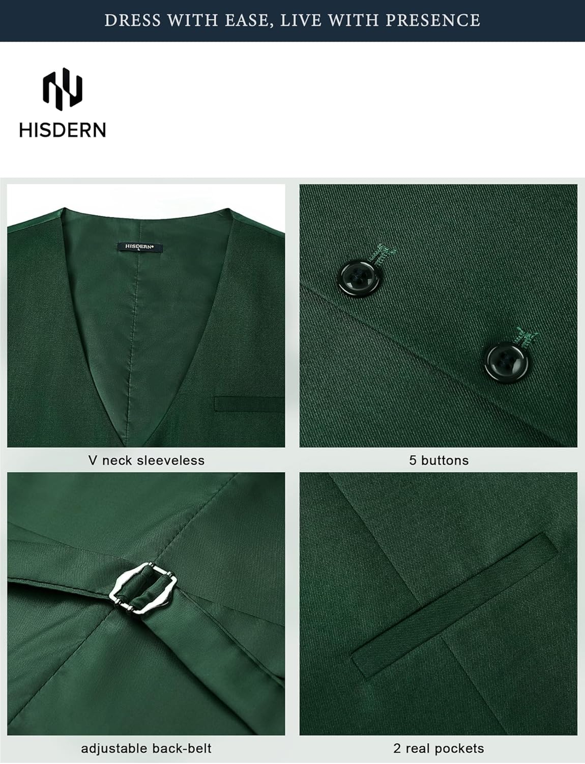 HISDERN Men’s Suit Vest Waistcoat with 3 Pockets Slim Fit for Business Formal Wedding Prom and Casual Tuxedo Wear - Image 6