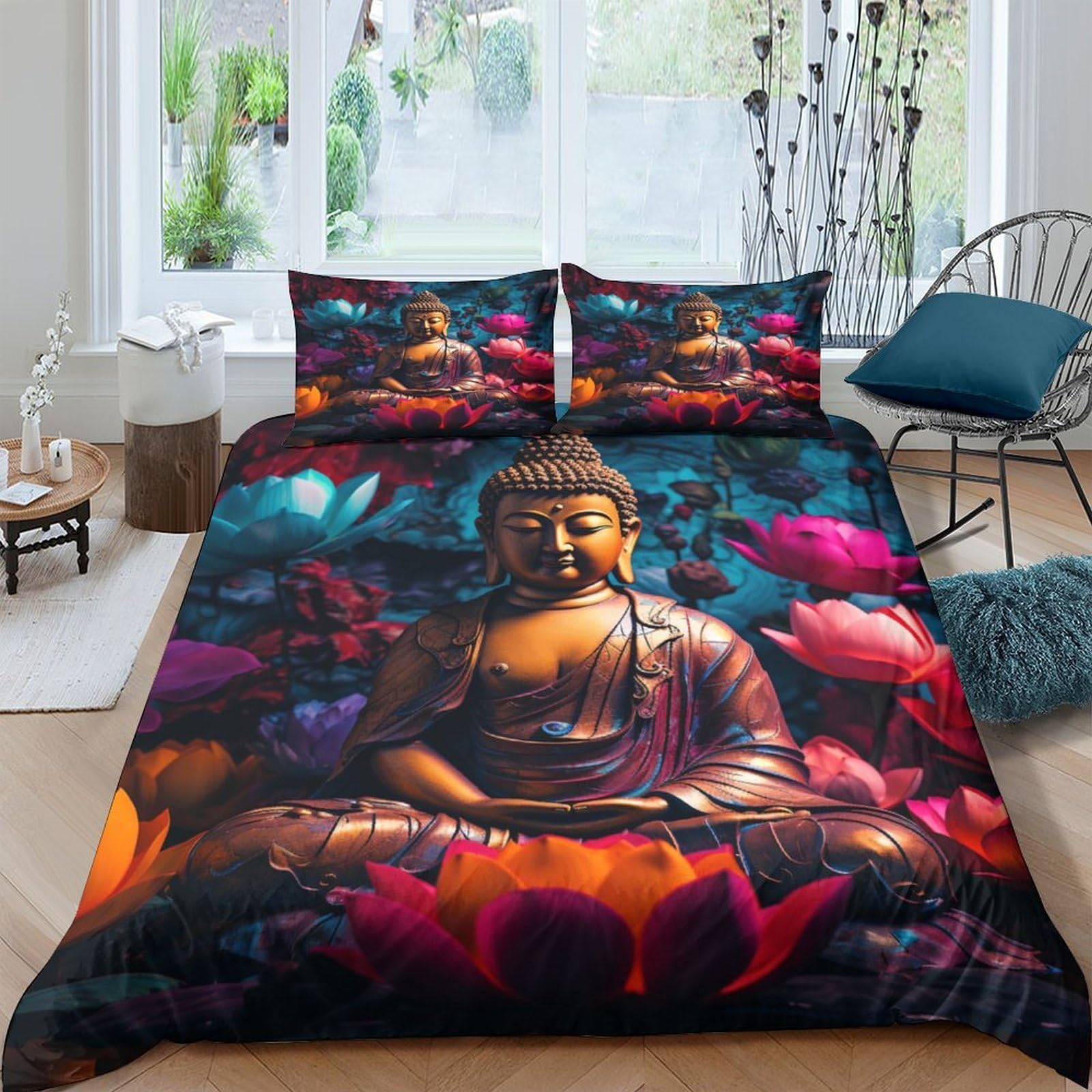 Ctjqhvkz Style-3 3D Printed Buddha Lotus Fitted Sheet Microfiber Soft Breathable Zen Meditation Bed Cover For Bedroom Dorm Mattress Decor Single（135X200cm）