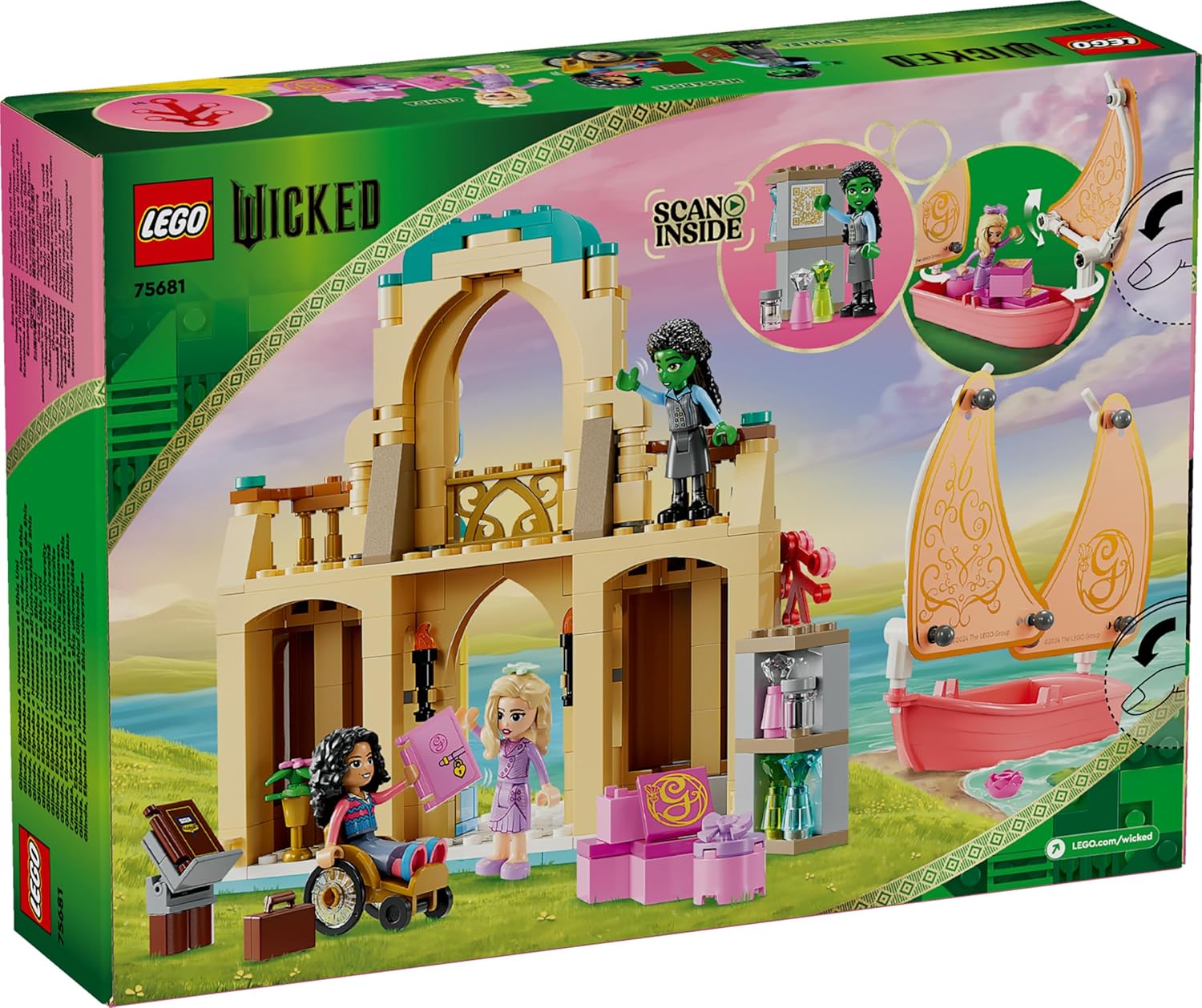 LEGO Wicked Glinda, Elphaba and Nessarose at Shiz University, Building Kit for Kids with Toy Boat and Dolls, Gift for Girls and Boys from 7 Years Who Love Dollhouses 75681