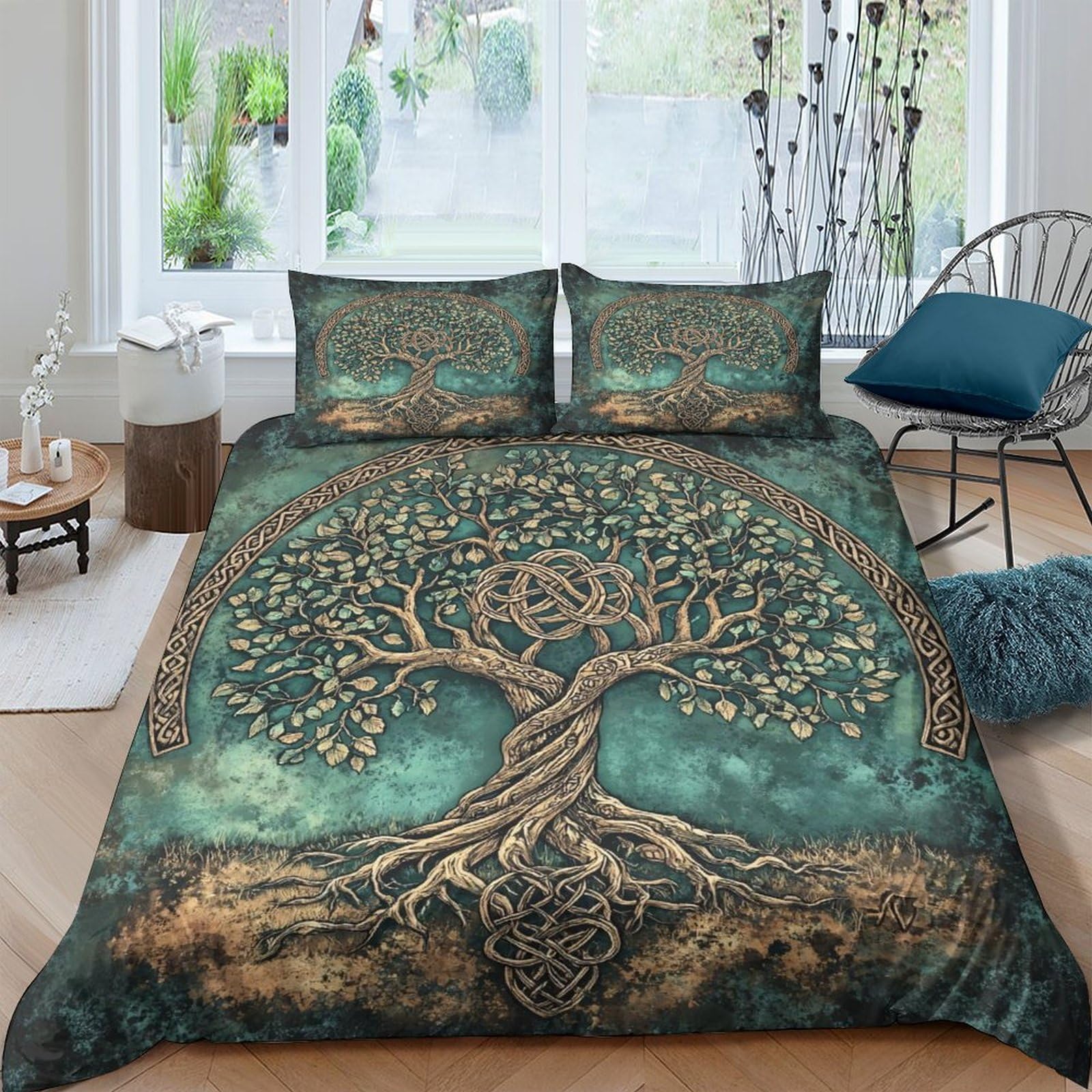 Ctjqhvkz Style-1 3D Printed Tree Of Life Fitted Sheet Microfiber Forest Root Bed Cover Non Slip Machine Washable Bedroom Decor Single（135X200cm）
